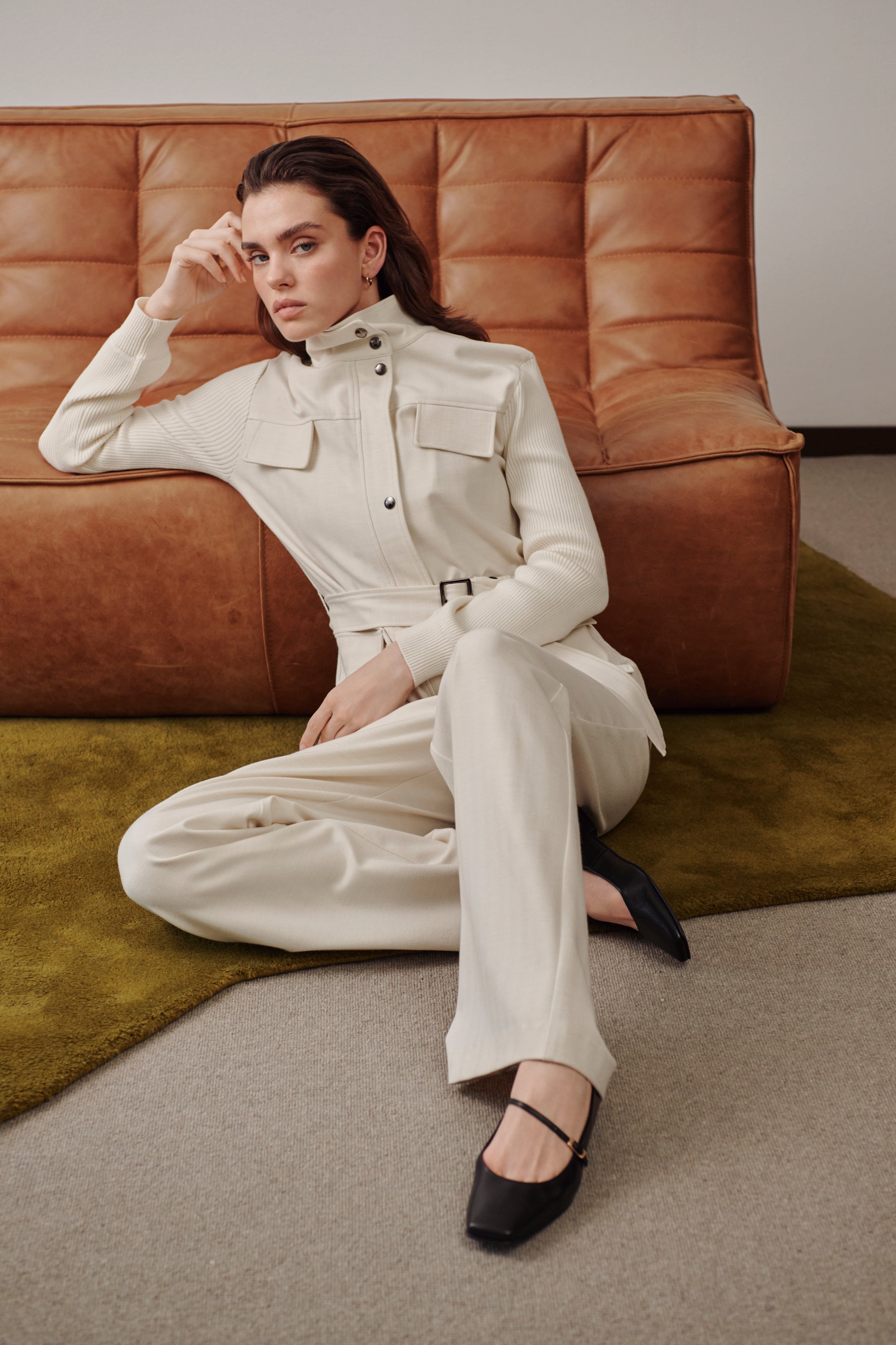 Chaqueta bimateria cinturón