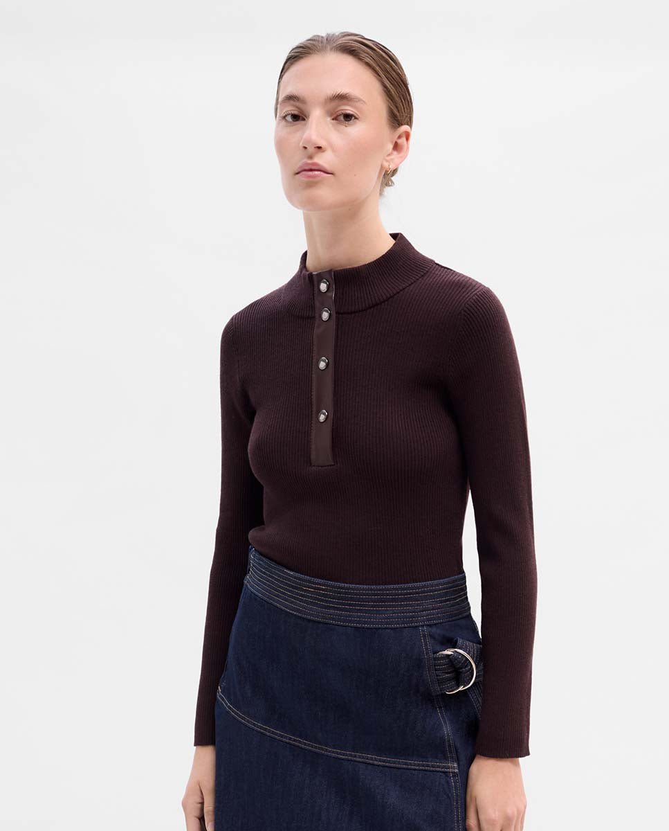 Ribbed jersey leather details