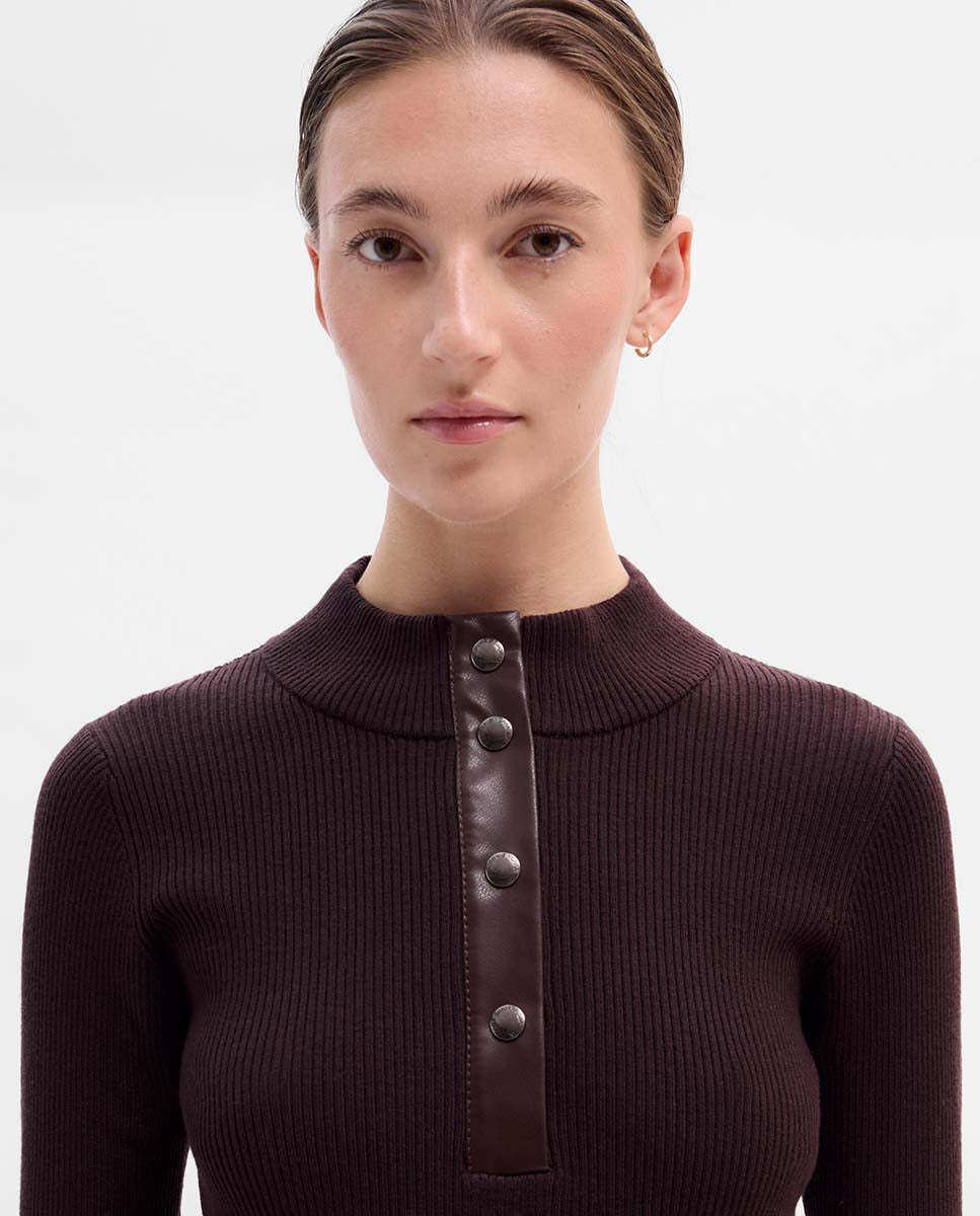 Ribbed jersey leather details