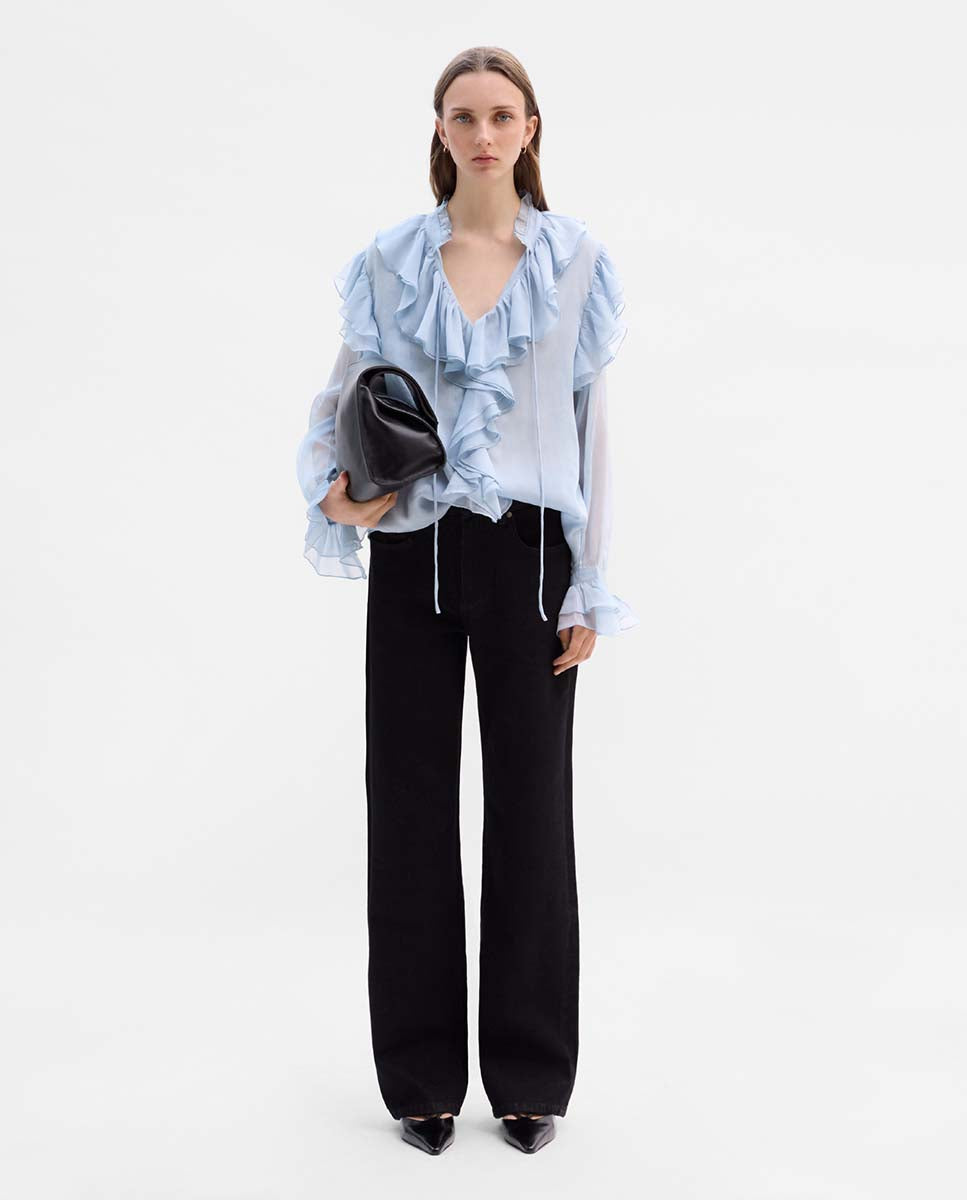 Pantalón recto sarga algodón