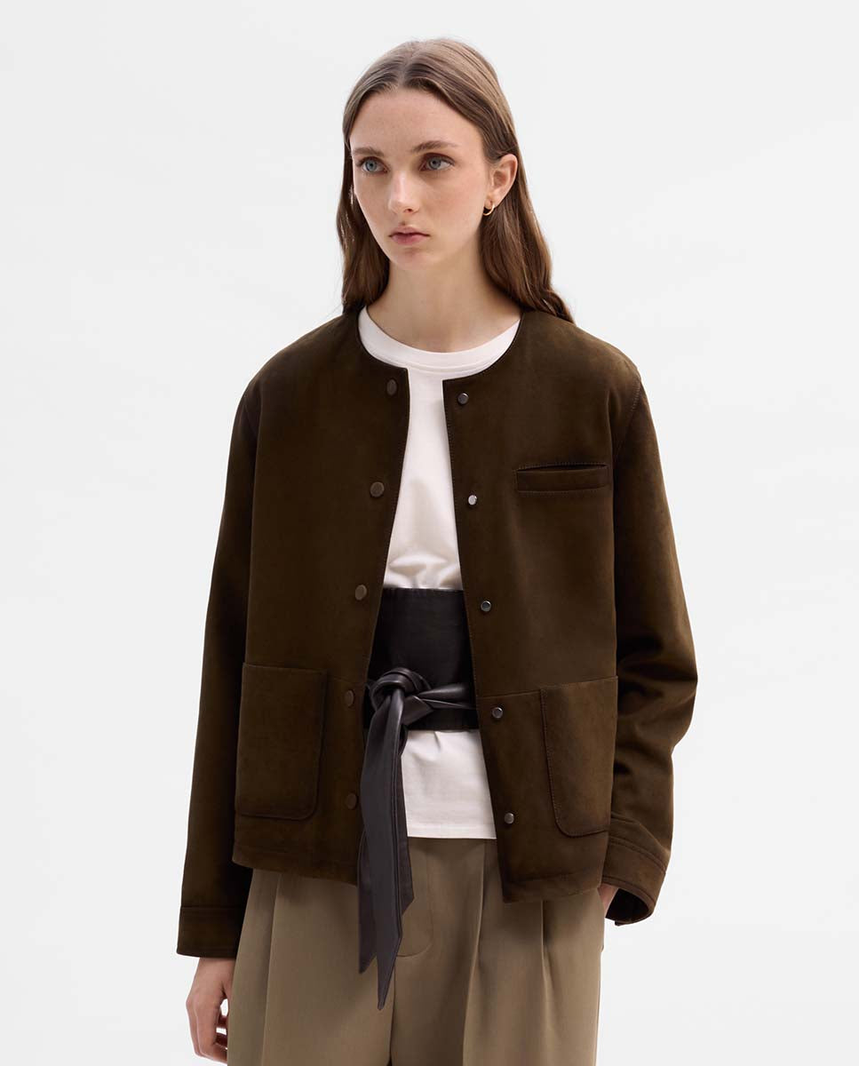 Cazadora ante escote redondo