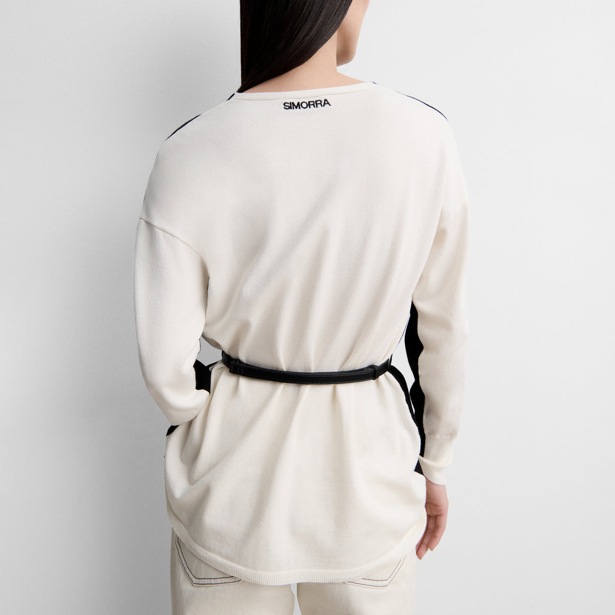 Two-tone sweater with belt