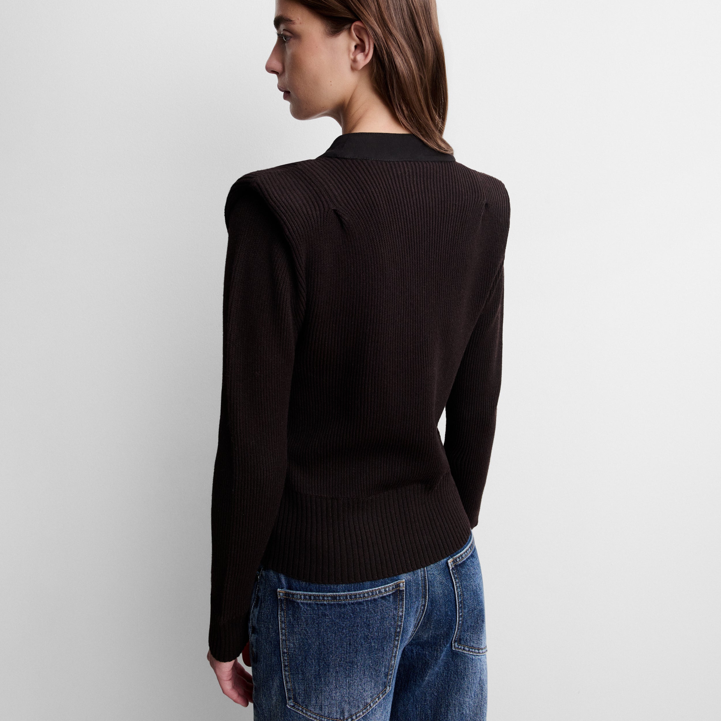 Knit cardigan with shoulder pads