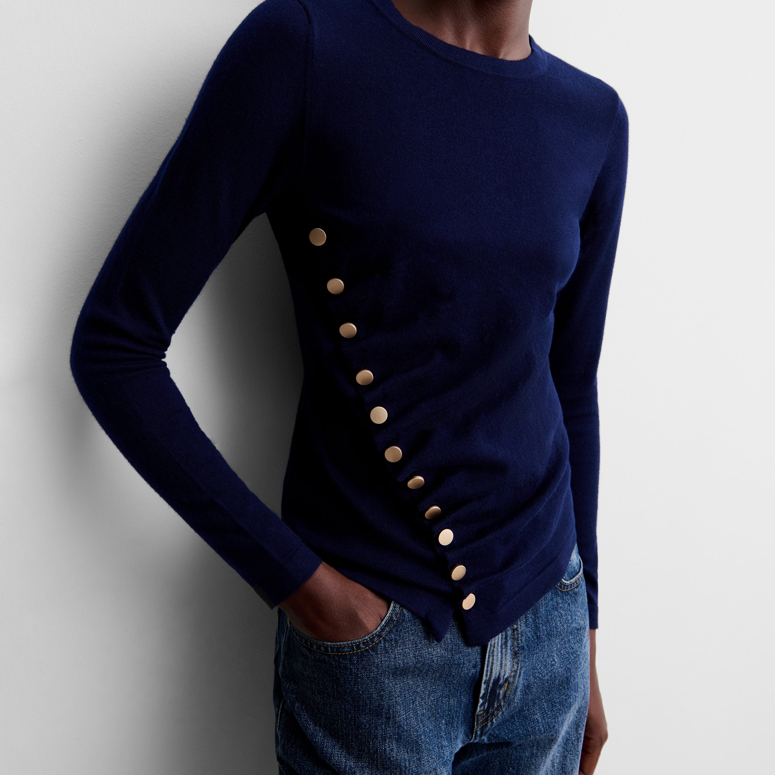Draped sweater with buttons