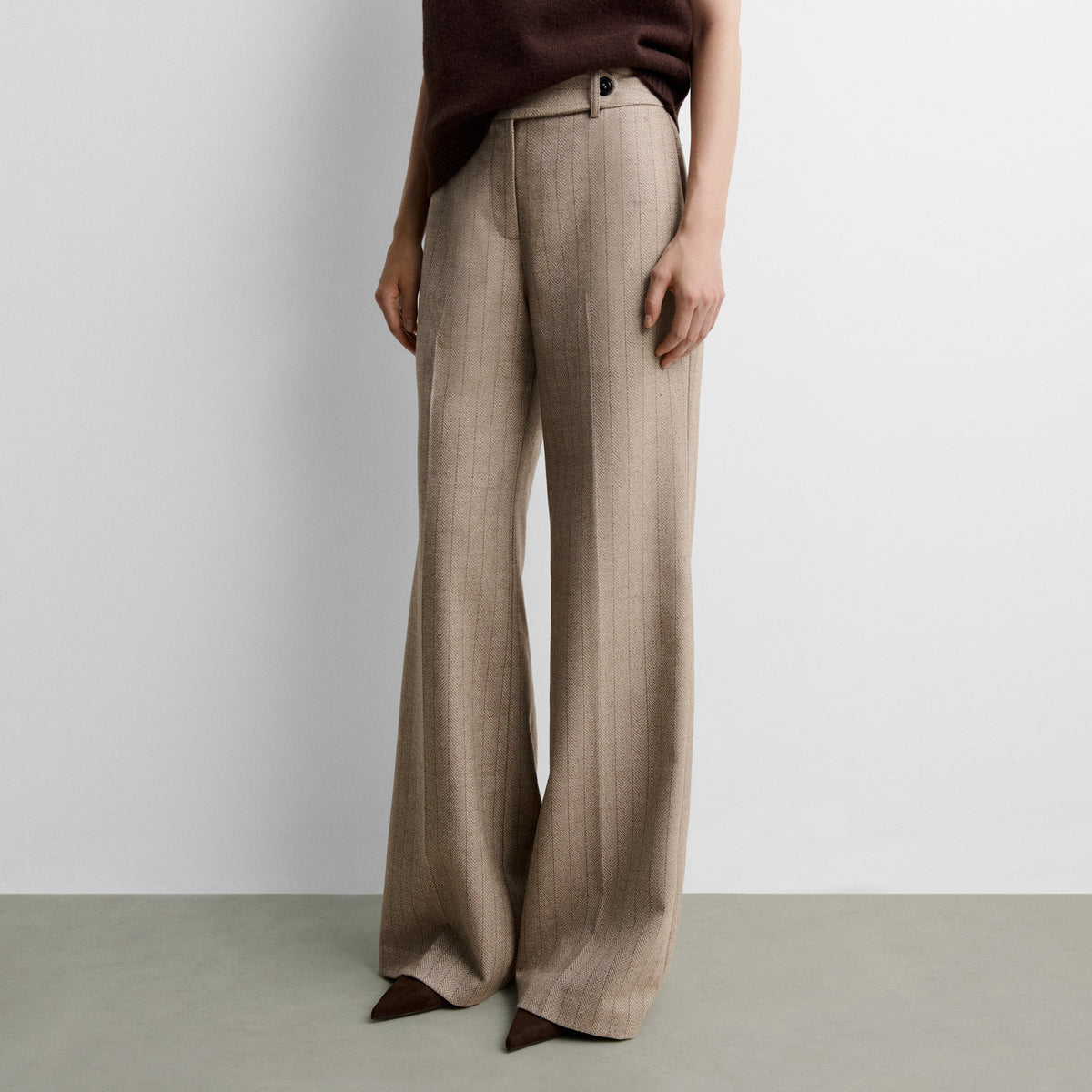 Flared herringbone trousers