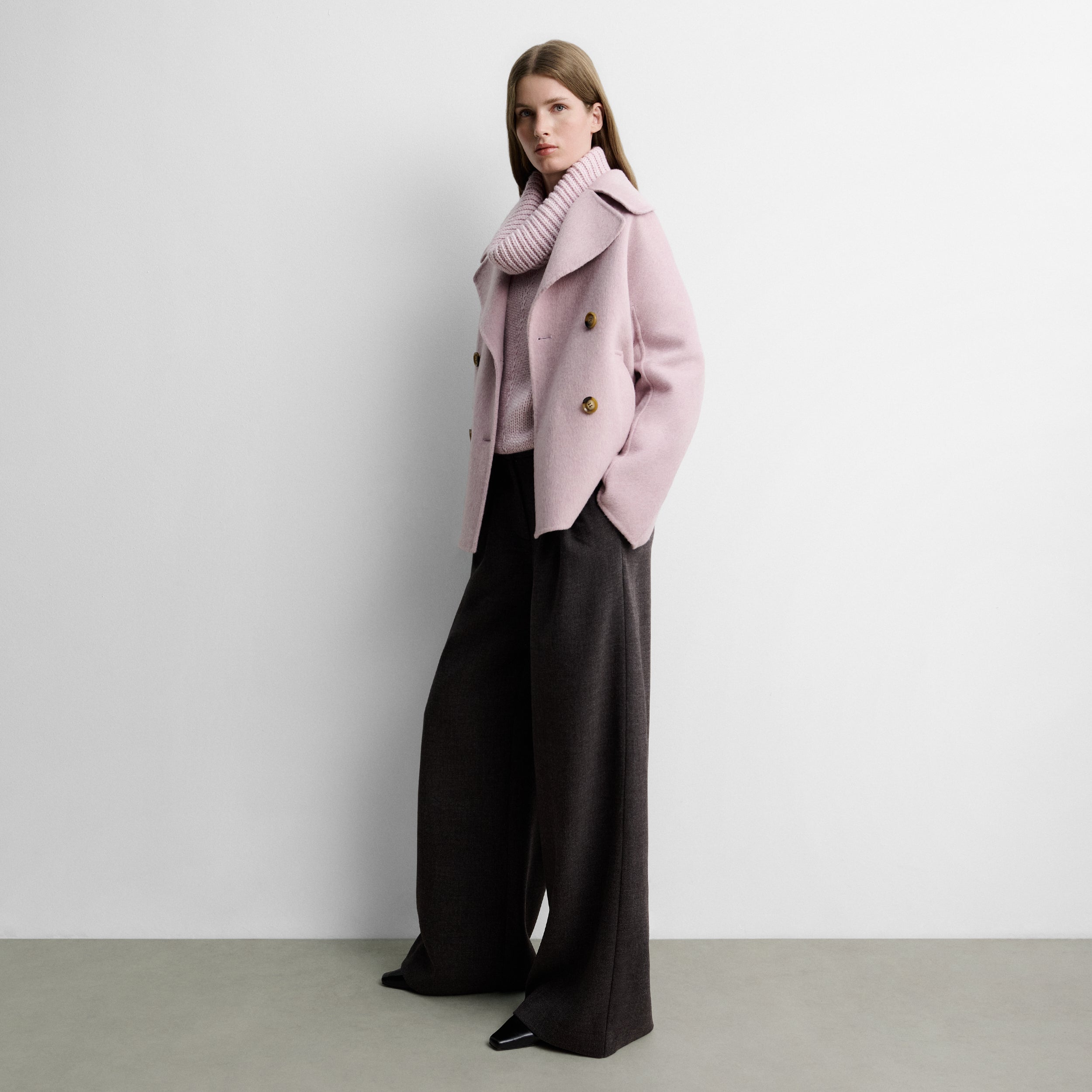 Double-faced wool long jacket