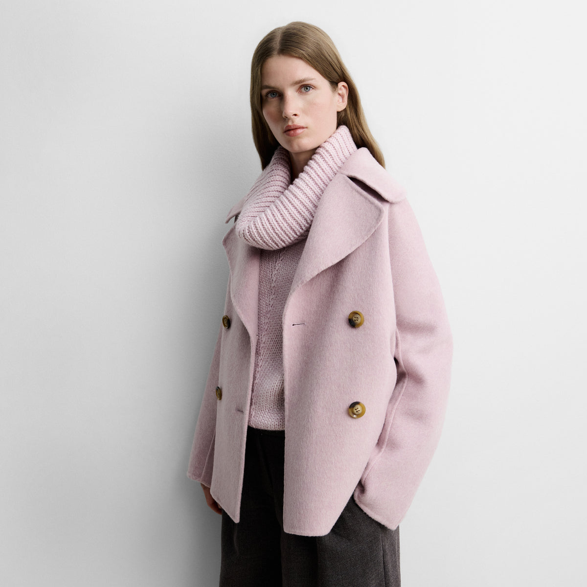 Double-faced wool long jacket