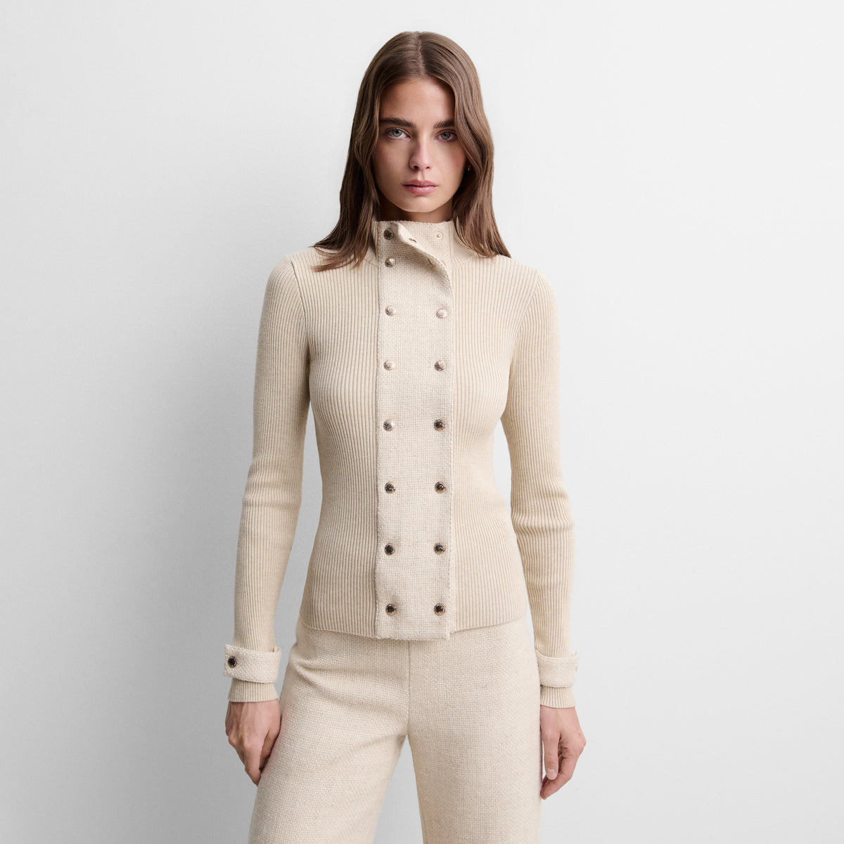 Short two-material cardigan