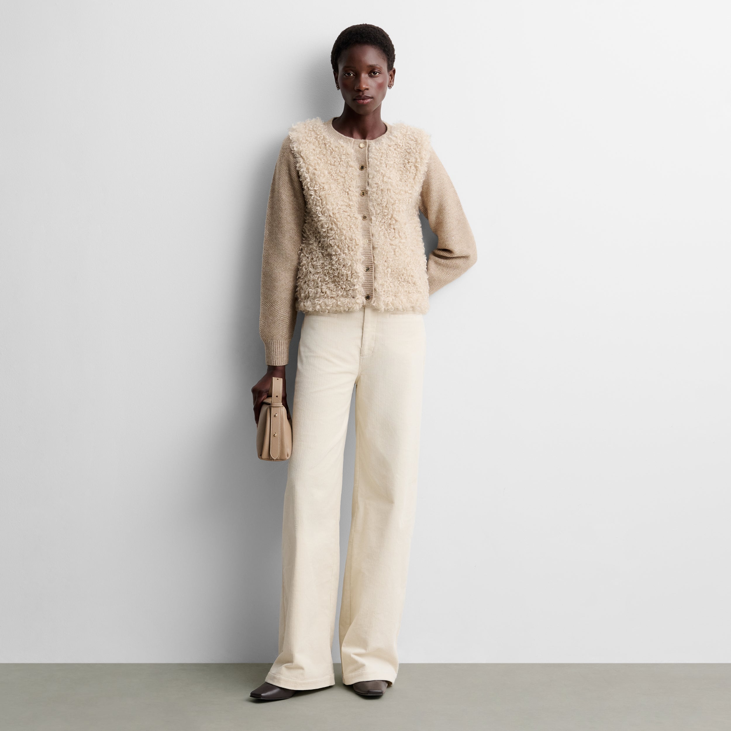 Two-material knit cardigan