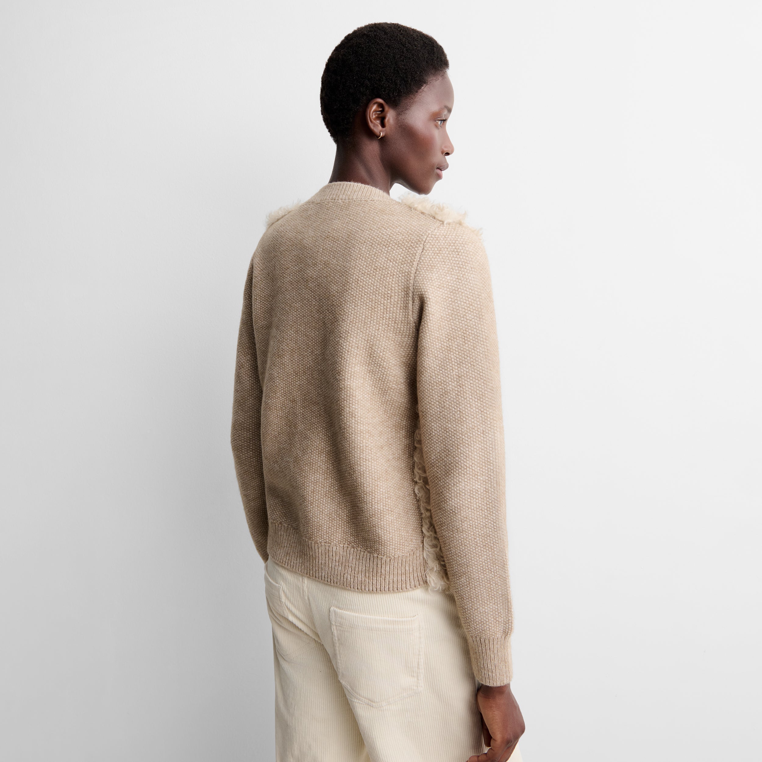 Two-material knit cardigan