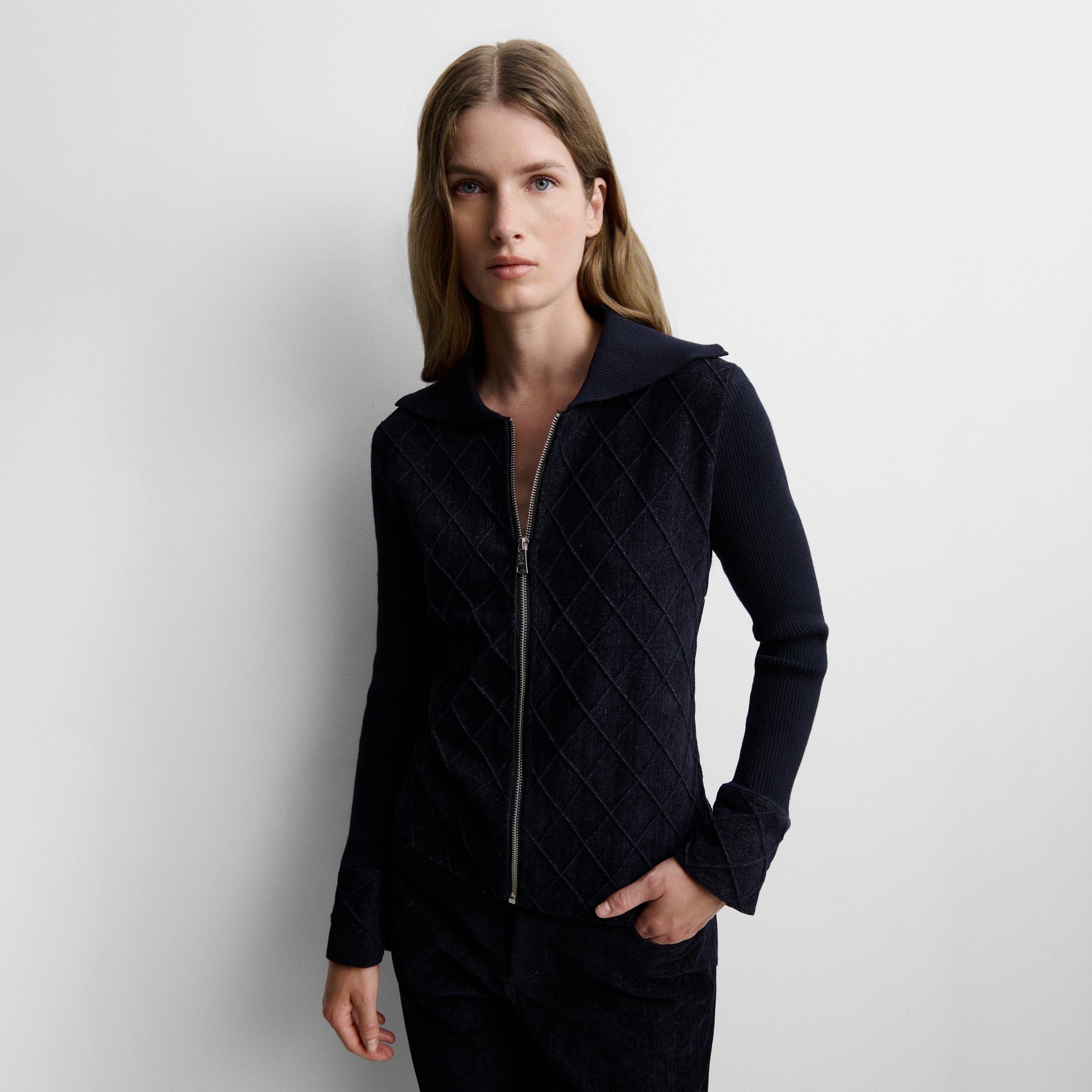 Two-material cardigan