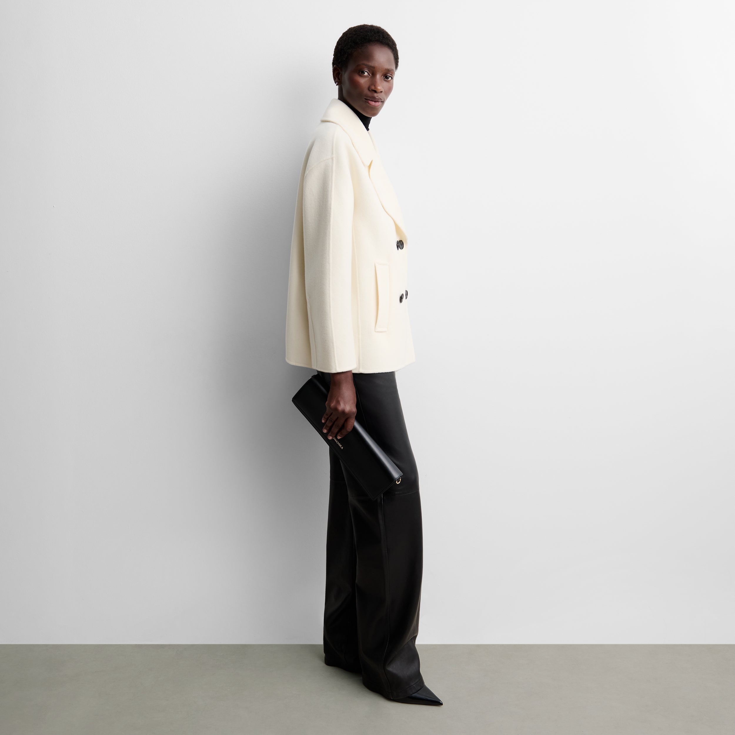 Double-faced wool long jacket