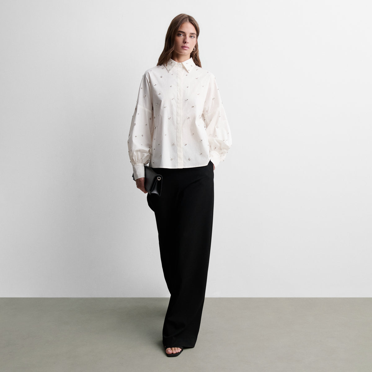 Long-sleeve blouse with rhinestones