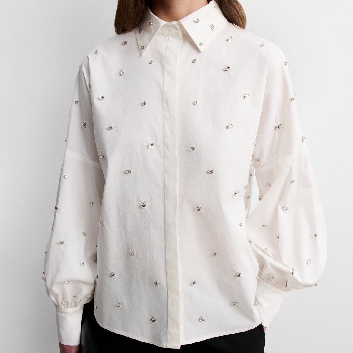 Long-sleeve blouse with rhinestones