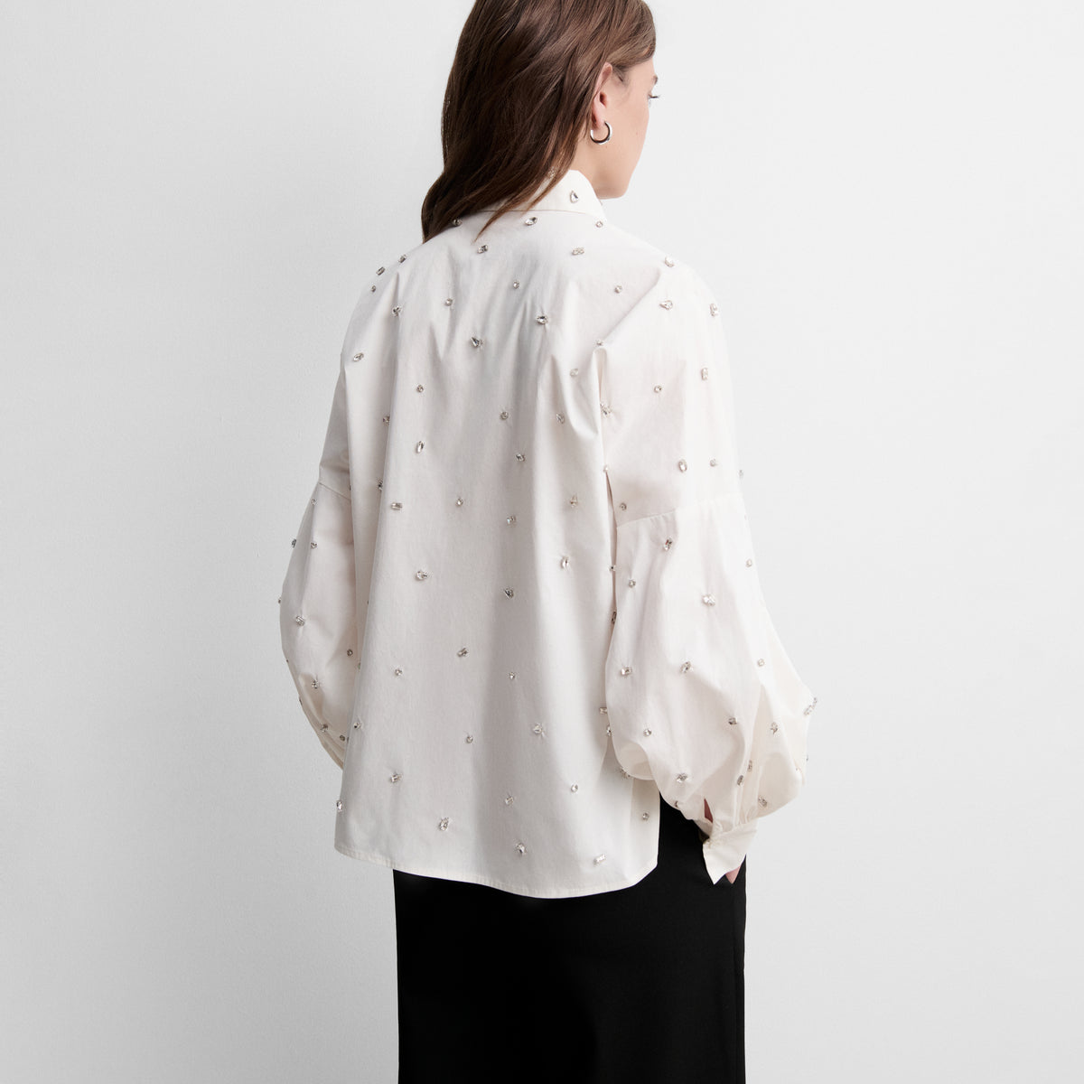 Long-sleeve blouse with rhinestones