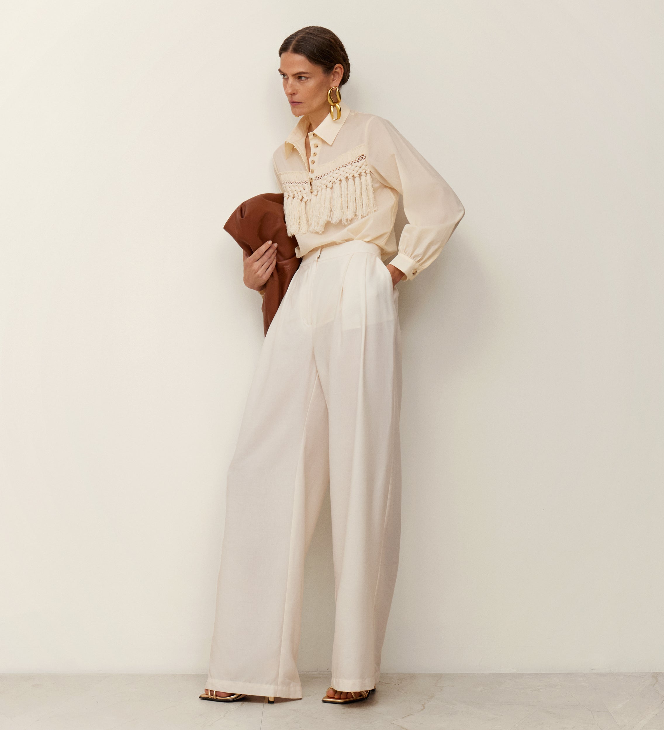 Blouse with fringe yoke