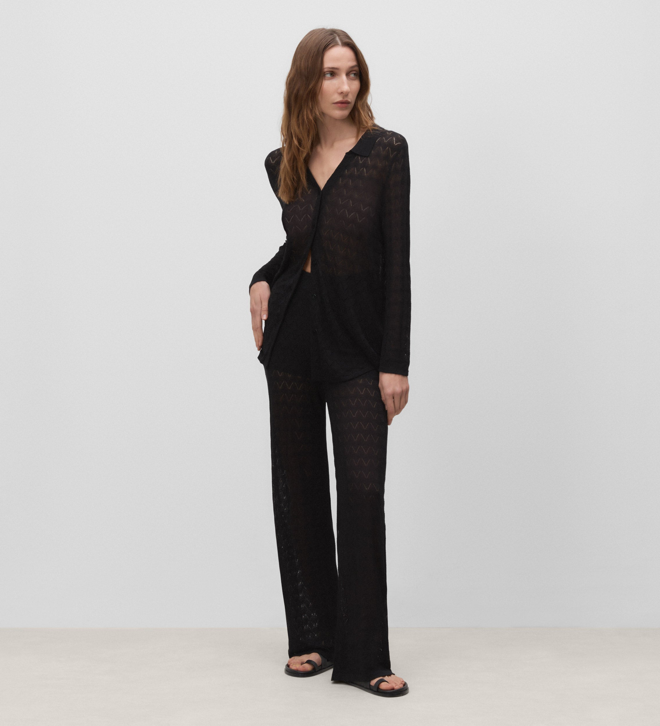 Openwork knit trousers