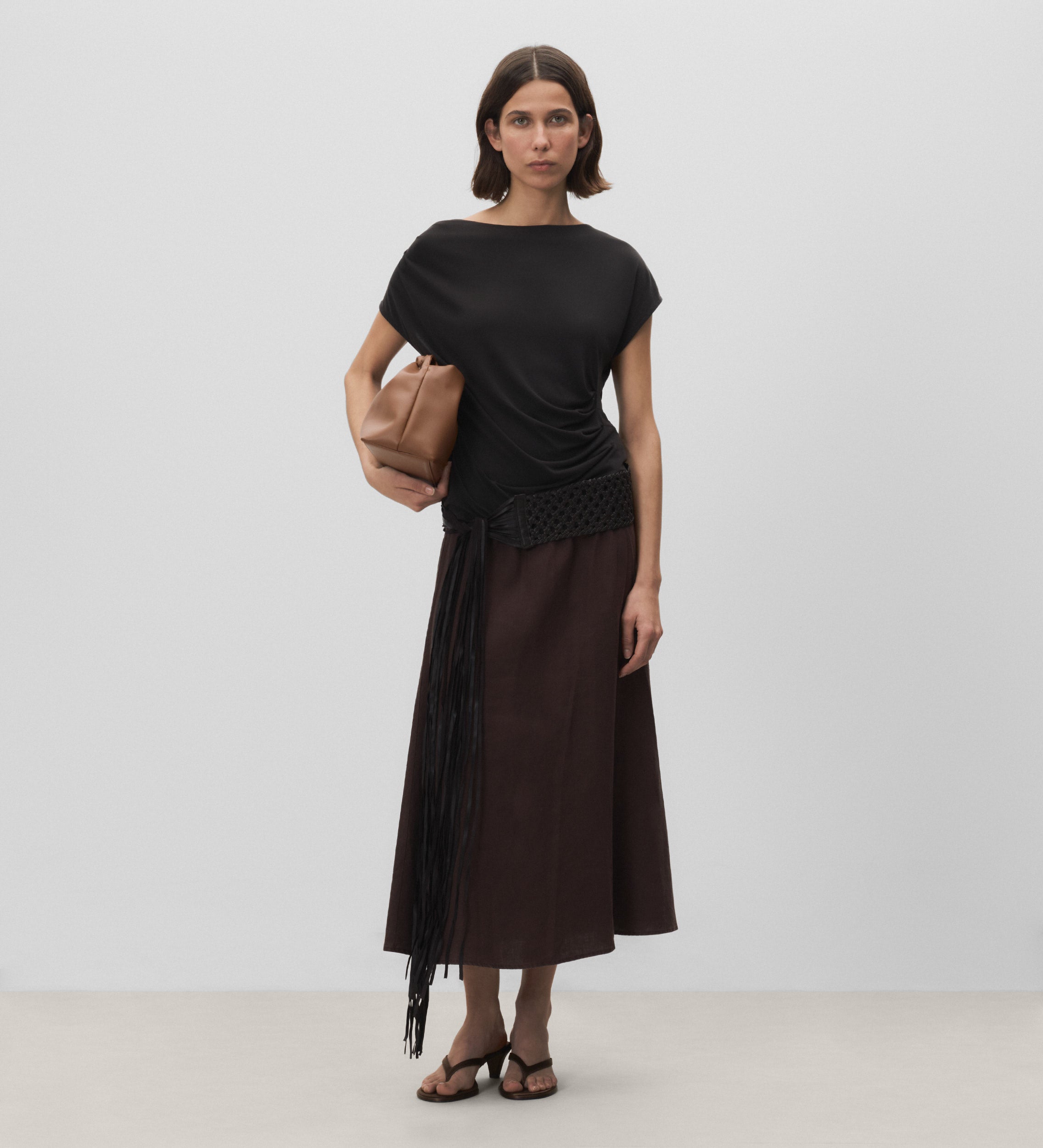 T-shirt with gathered sleeves