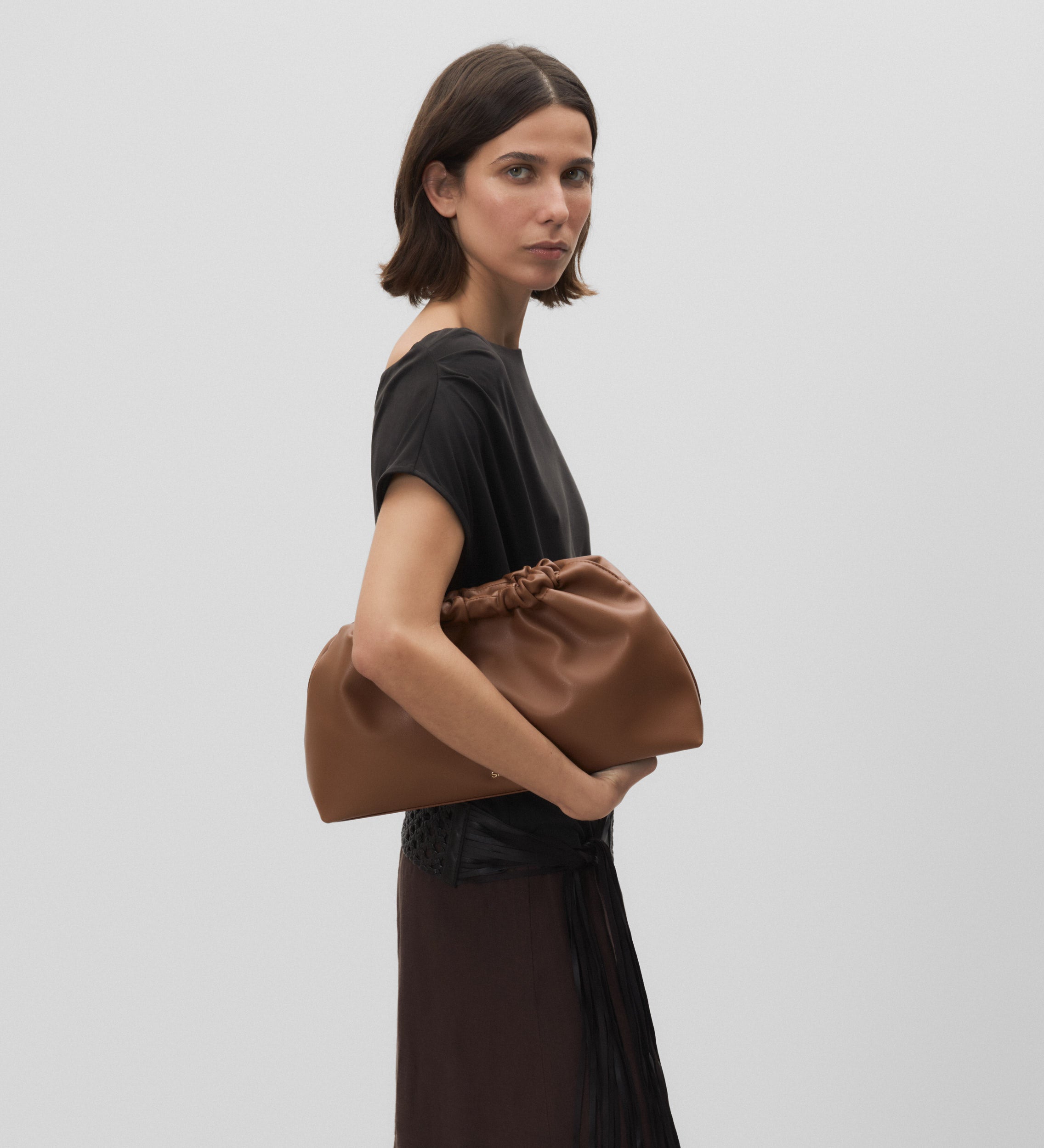 T-shirt with gathered sleeves