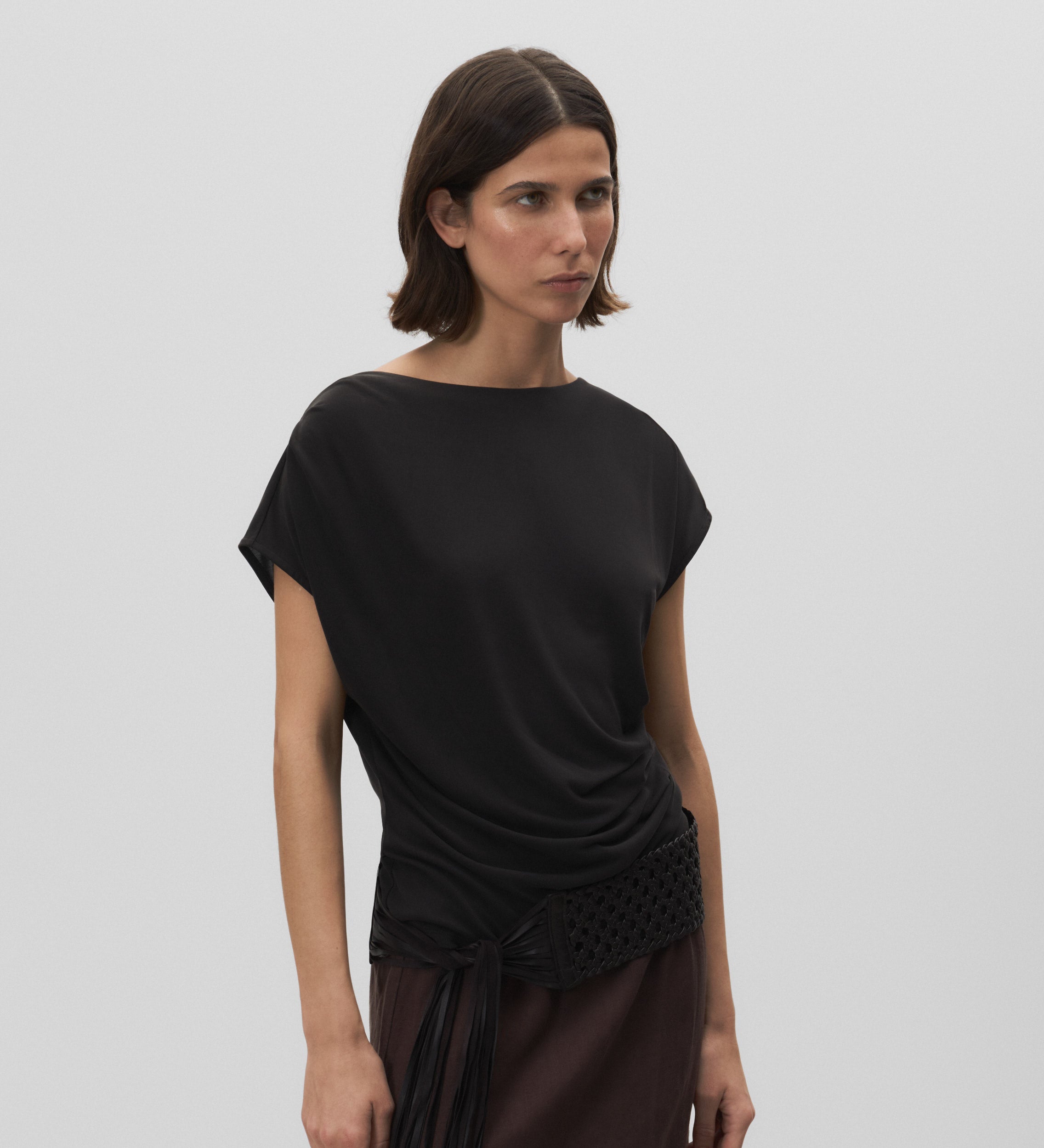 T-shirt with gathered sleeves
