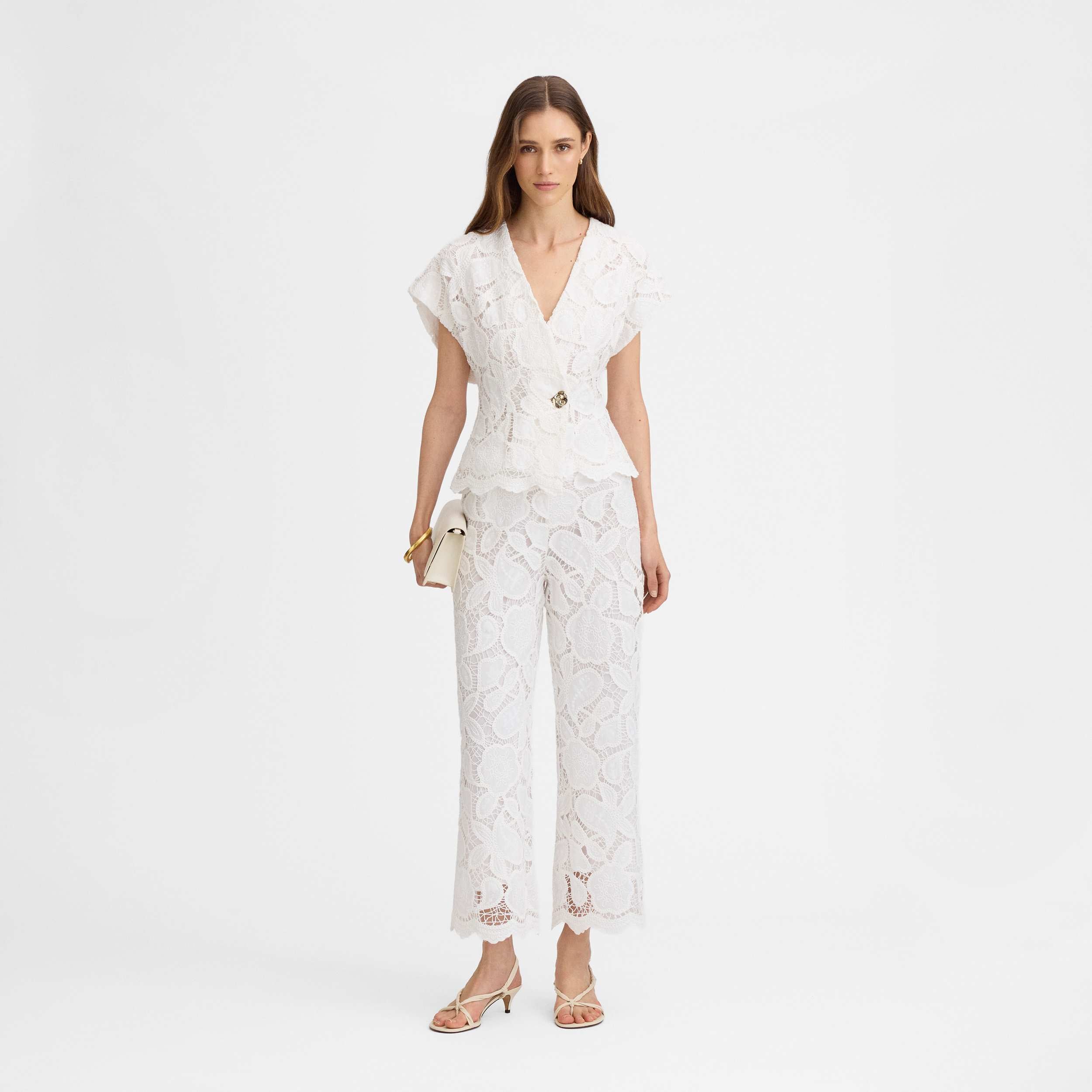Embroidered guipure top