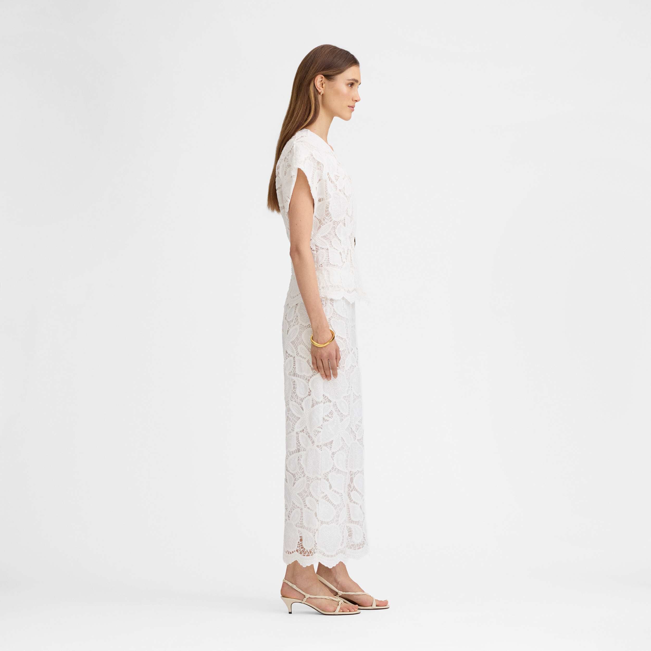 Embroidered guipure top