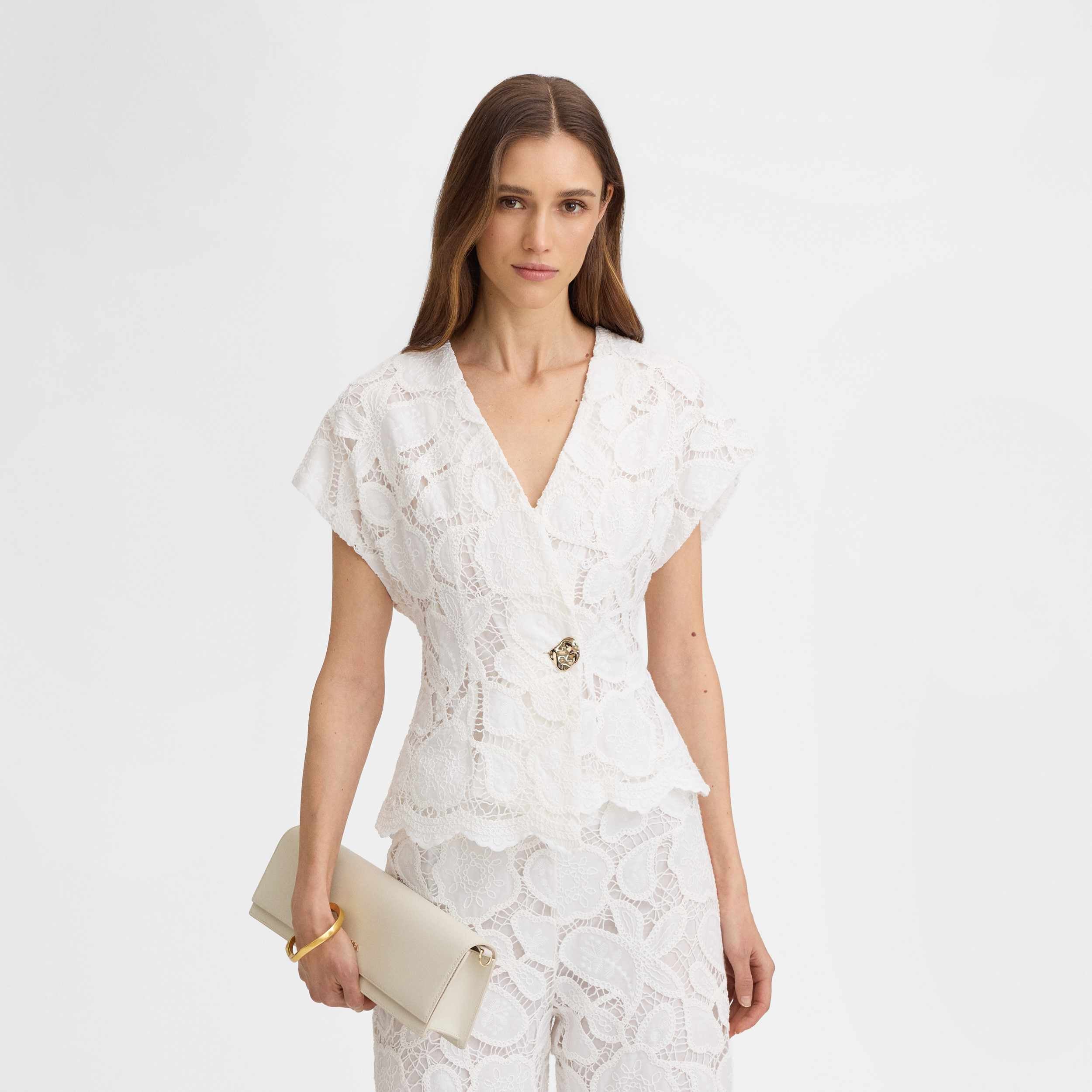 Embroidered guipure top