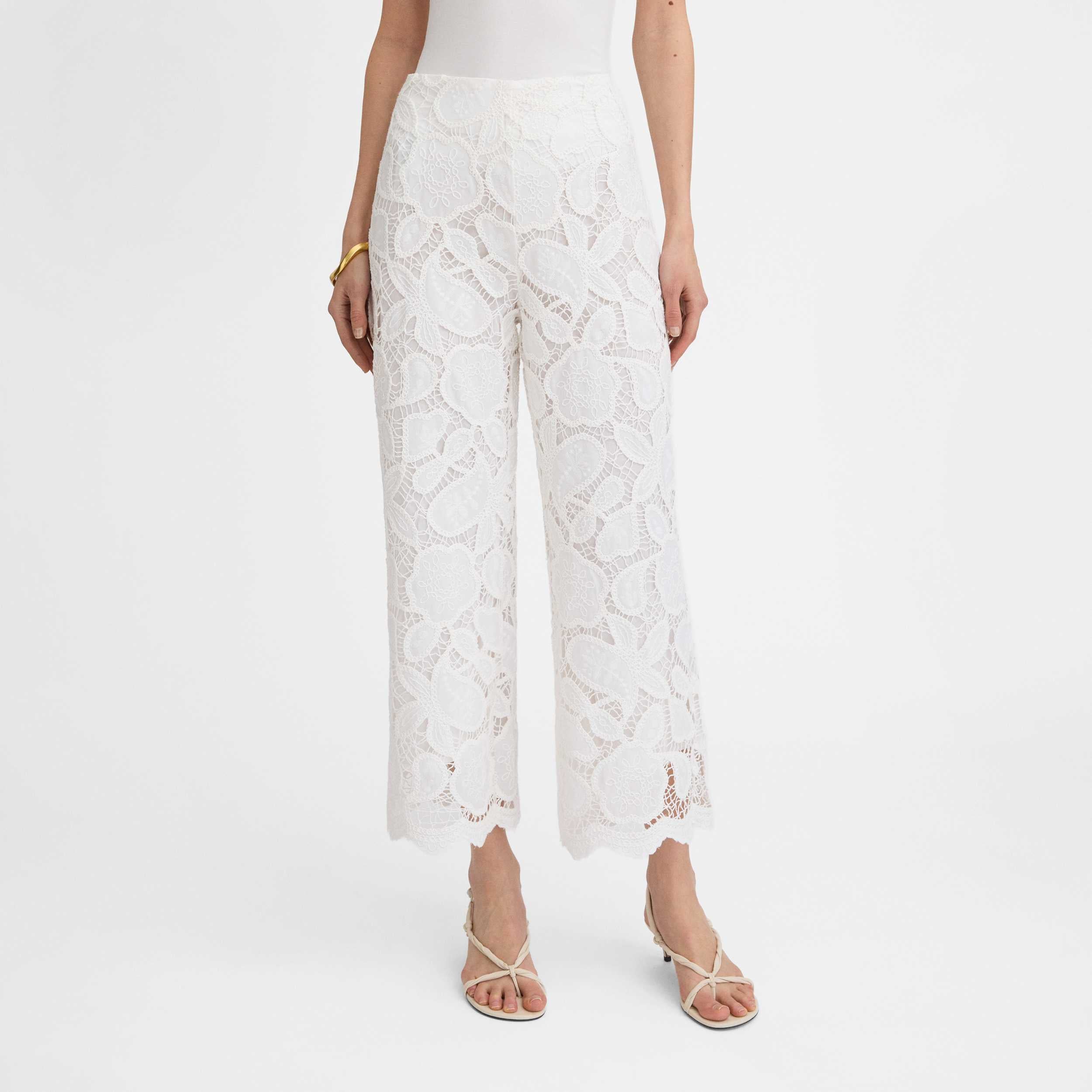 Embroidered guipure crop pants