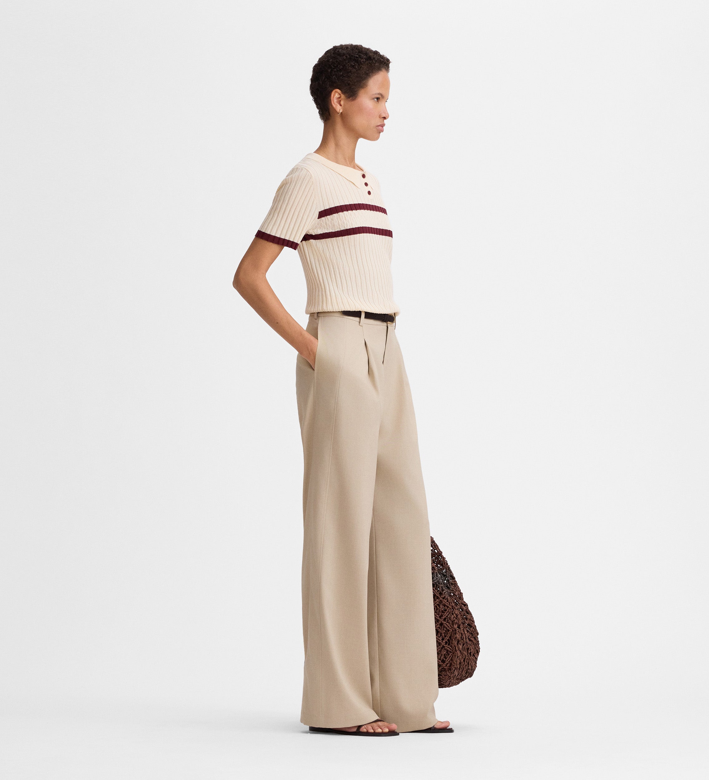 Ribbed knit polo shirt