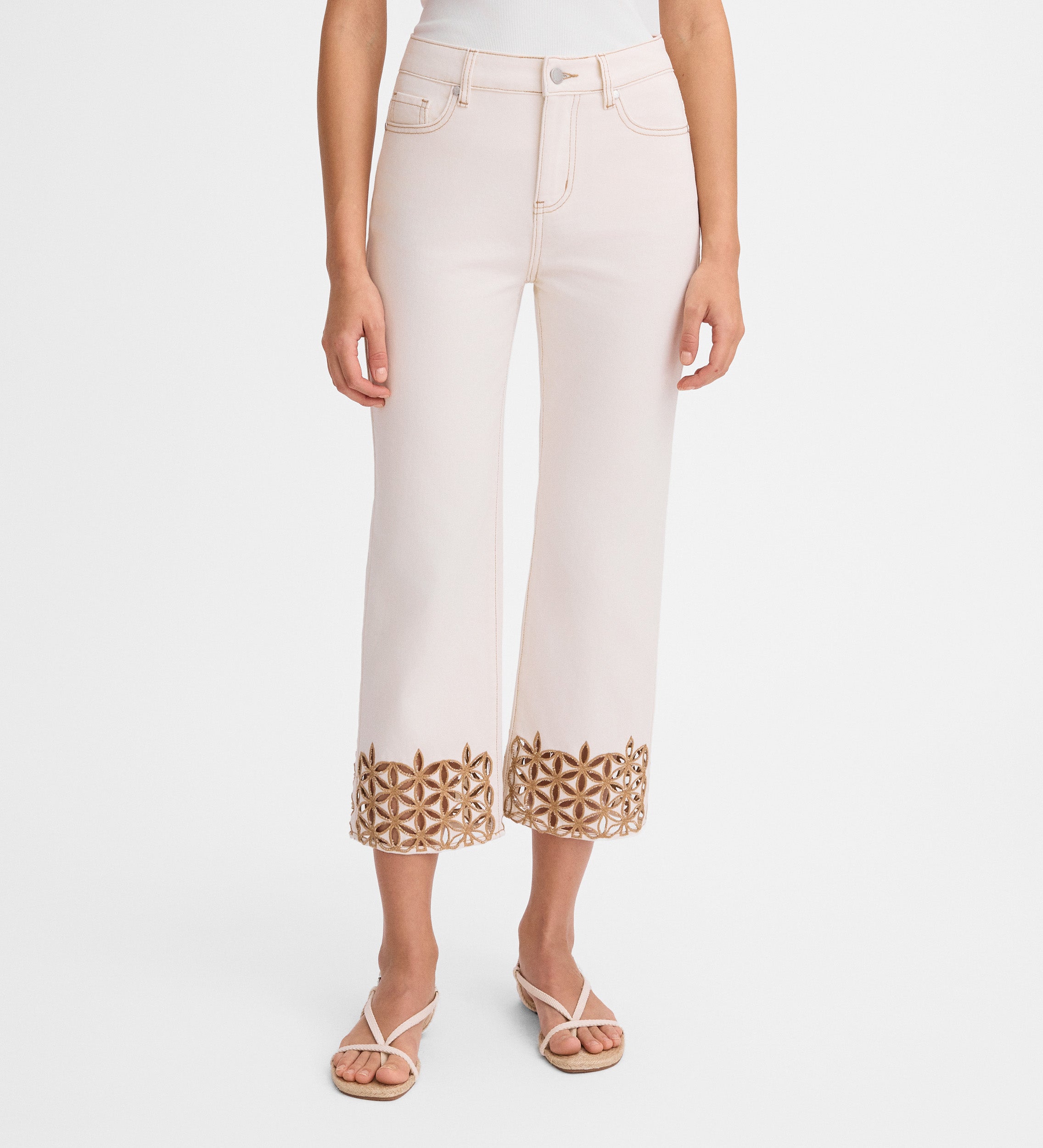 Decorative embroidered cropped pants
