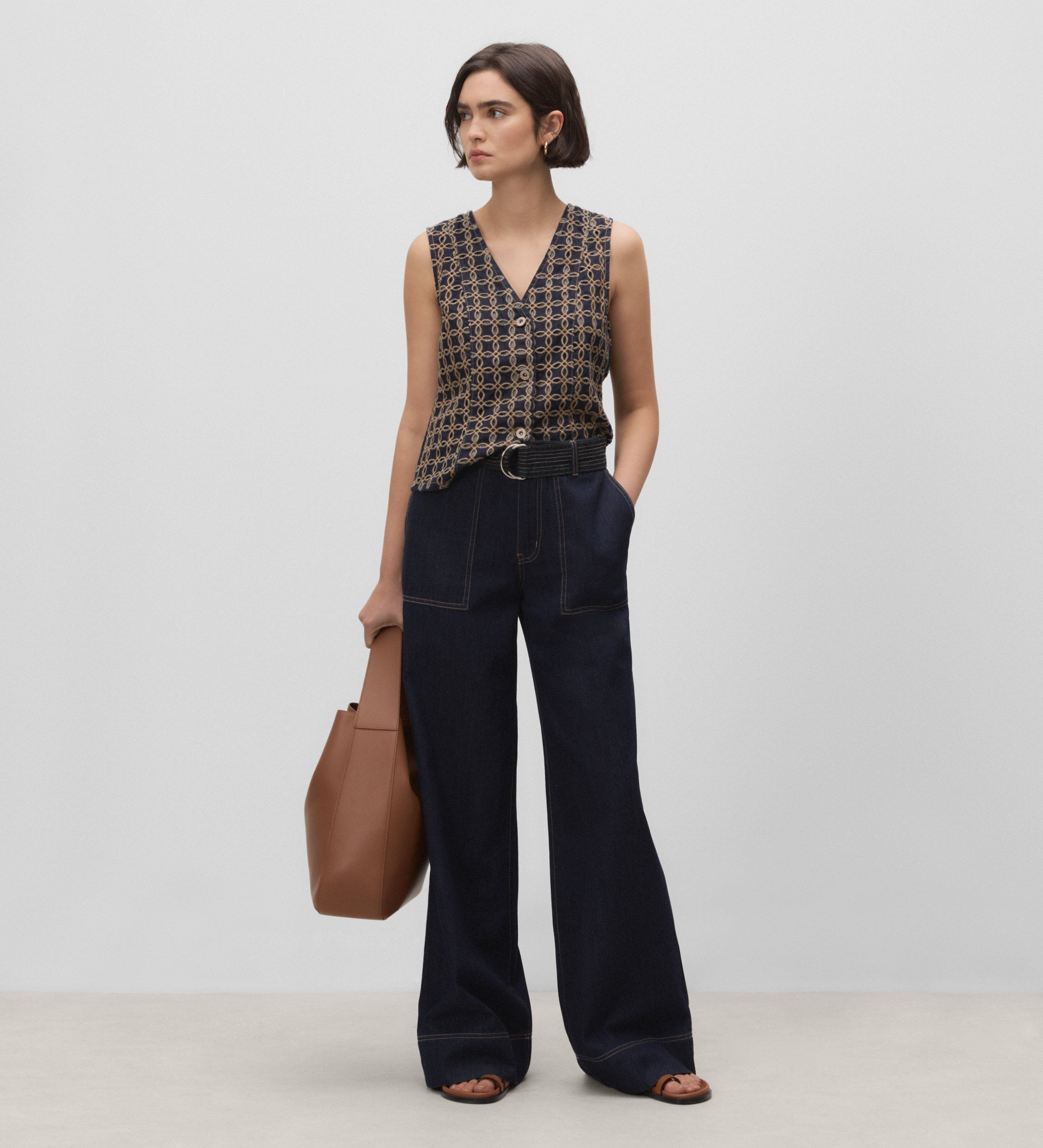 Denim pants with stitching