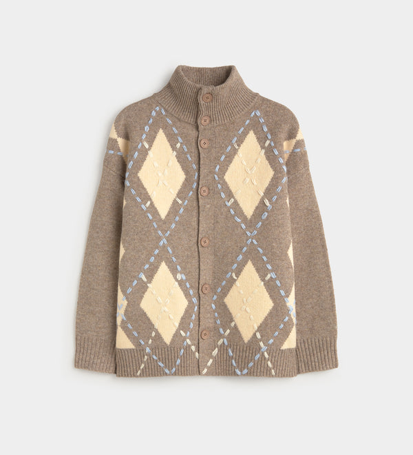 Knit cardigan with diamond pattern