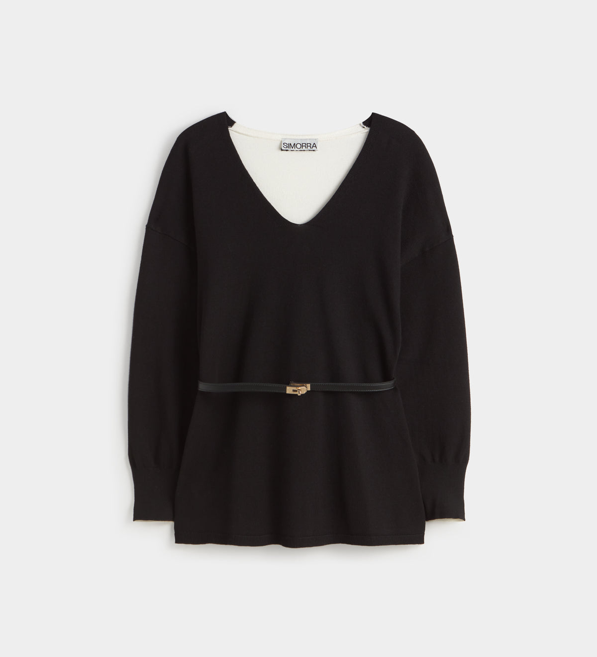 Two-tone sweater with belt