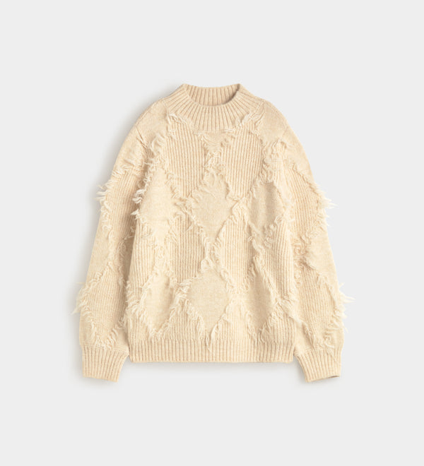 Fringed diamond-pattern sweater