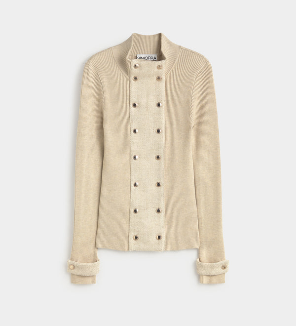 Short two-material cardigan