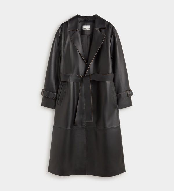 Long faux leather trench coat