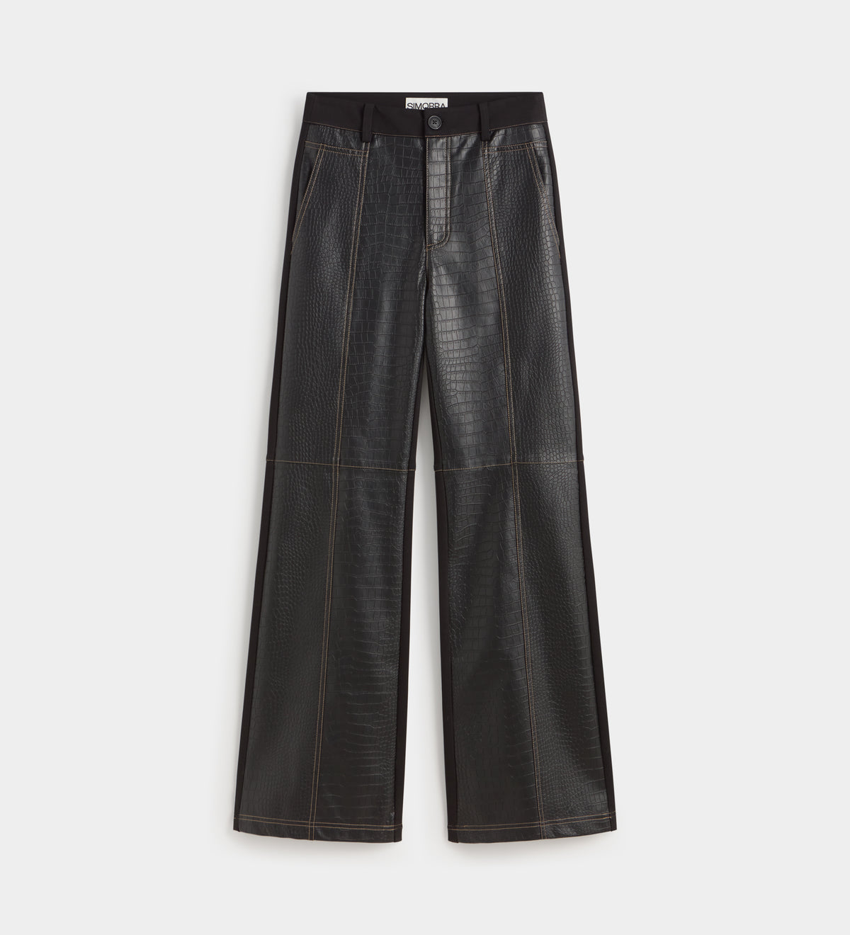 Two-material trousers with topstitching