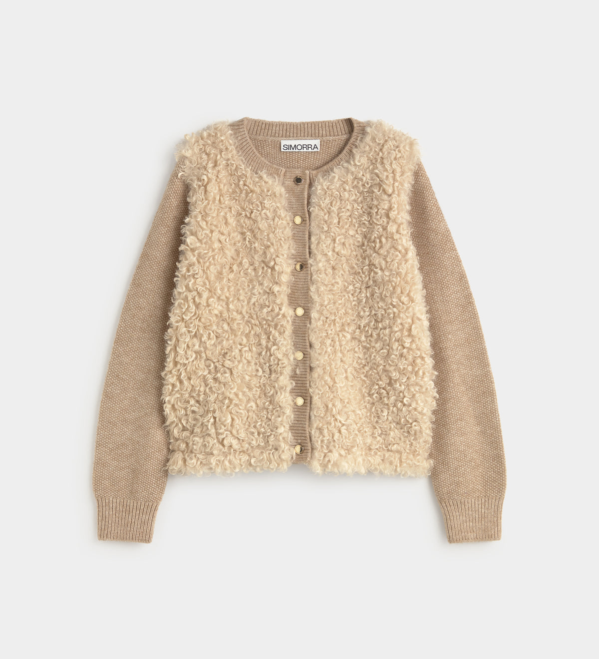 Two-material knit cardigan