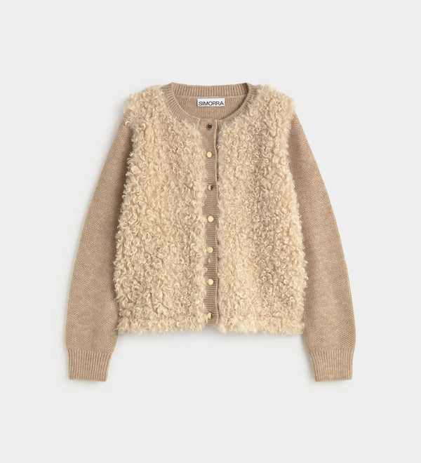 Two-material knit cardigan