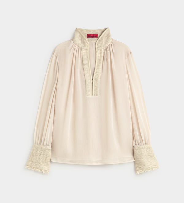 Two-material chiffon blouse