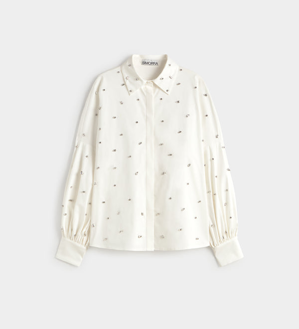 Long-sleeve blouse with rhinestones