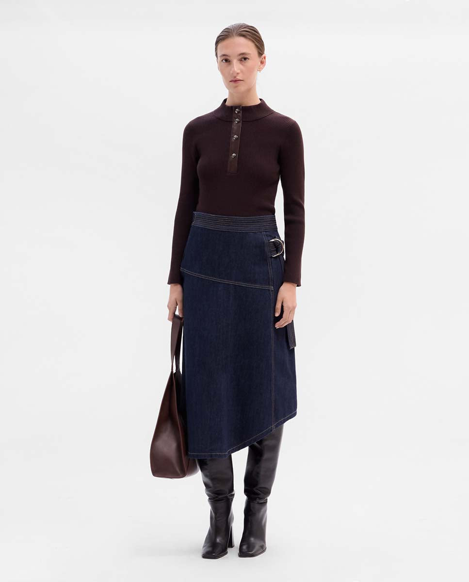 Ribbed jersey leather details