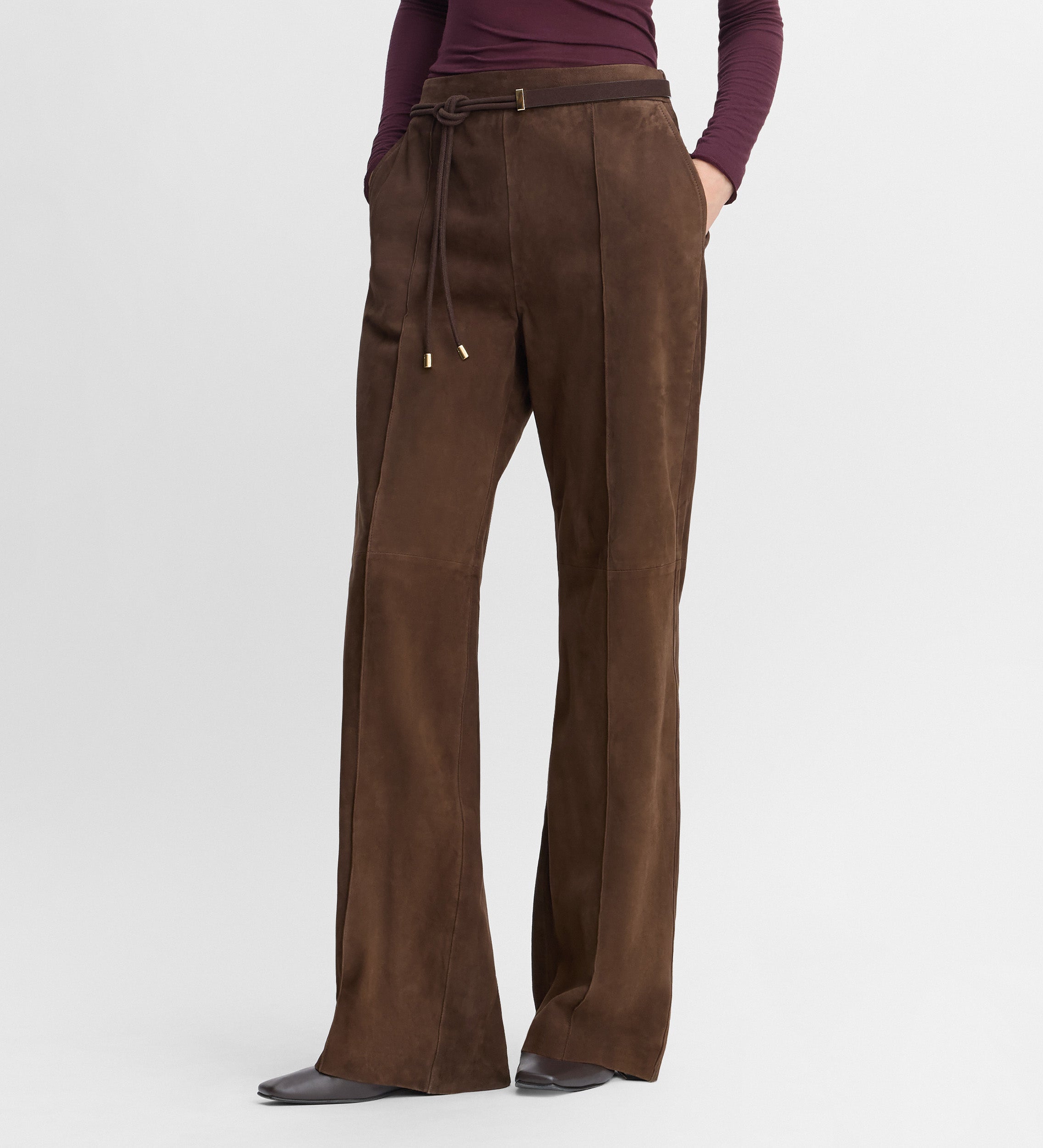 Straight leg suede pants