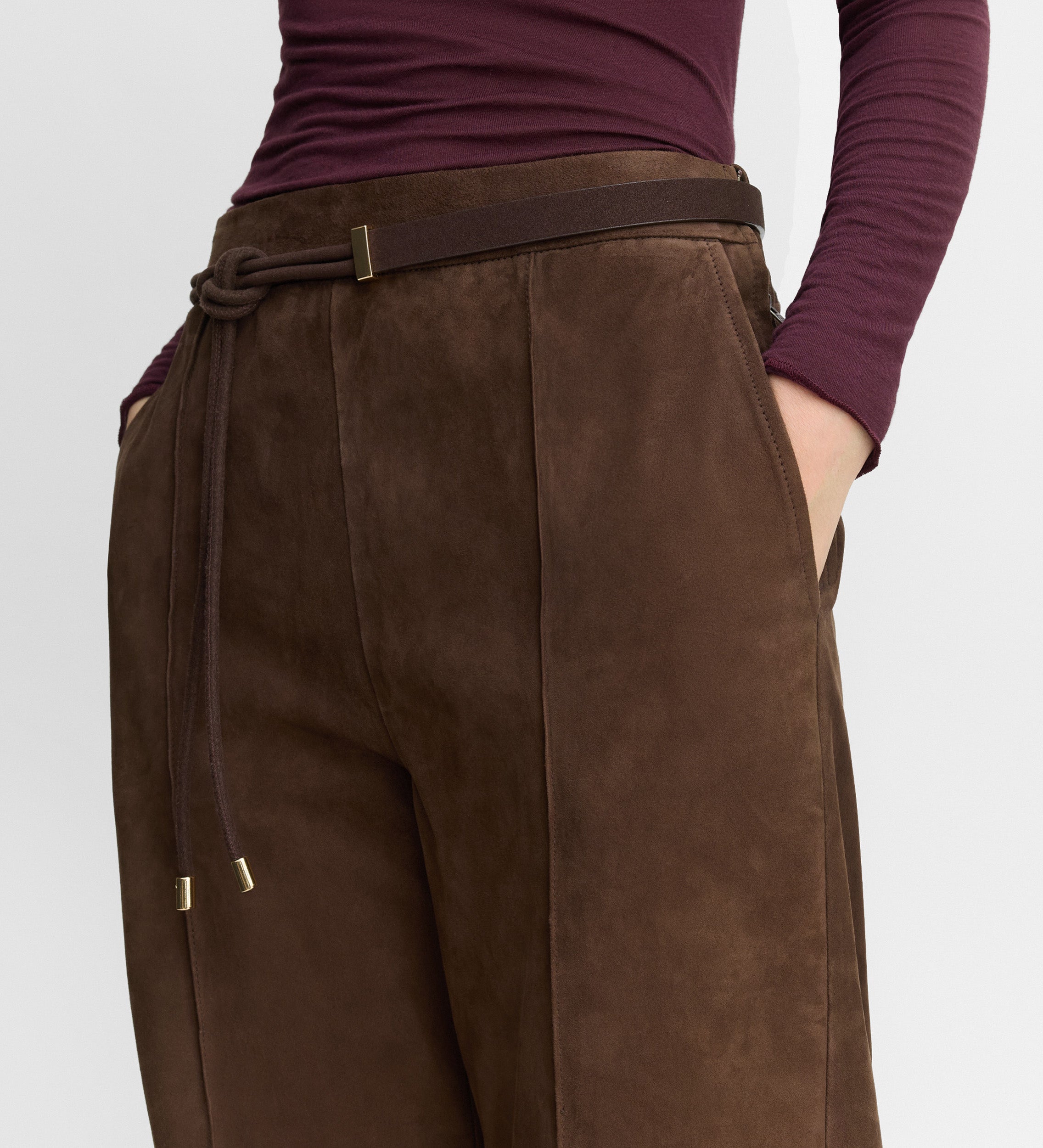 Straight leg suede pants