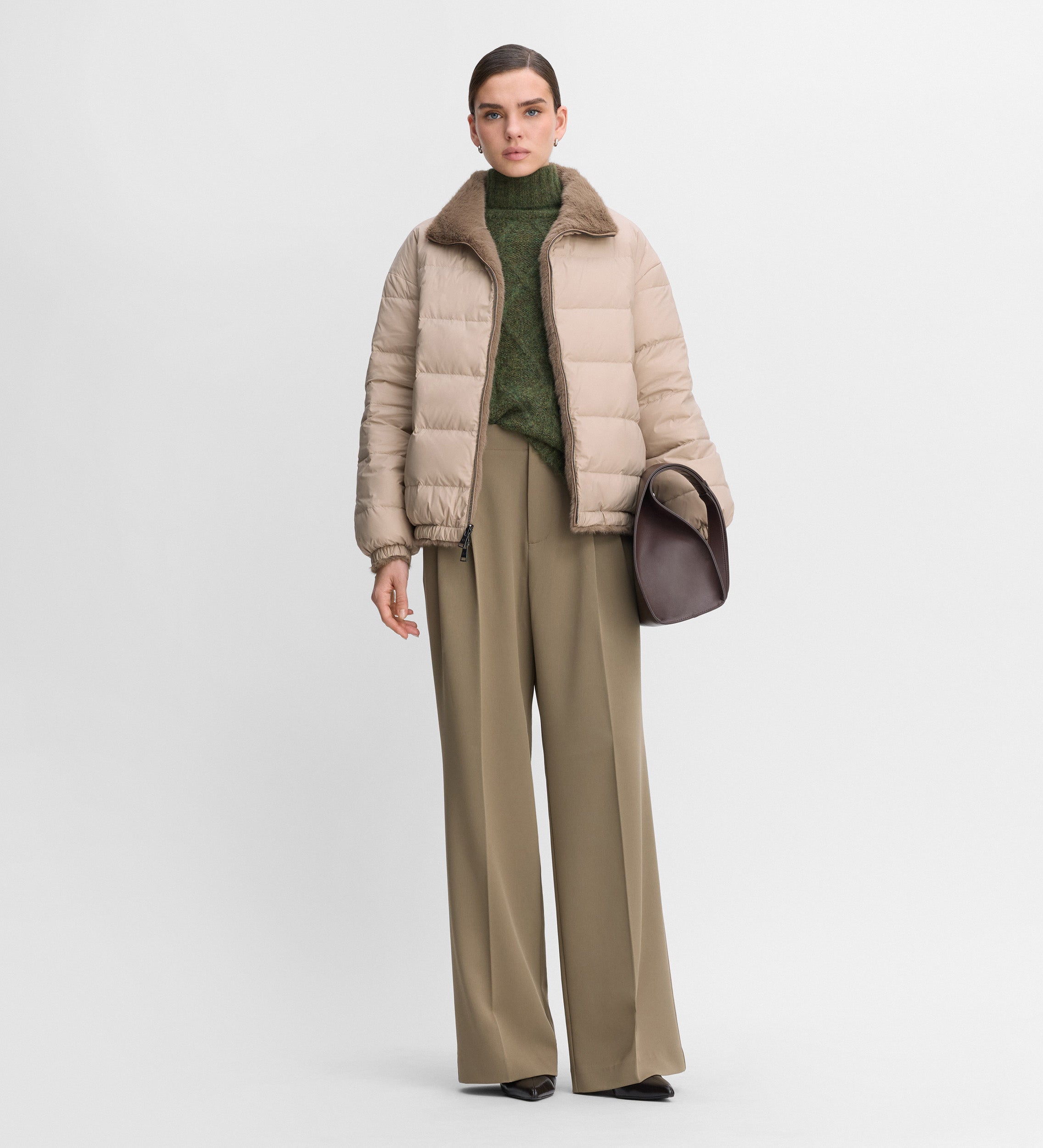 Reversible fur-effect down jacket