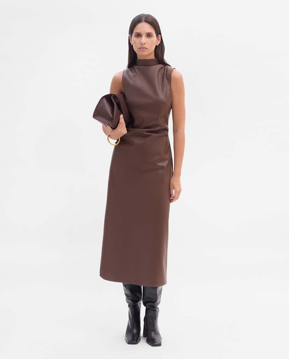 Draped faux leather dress