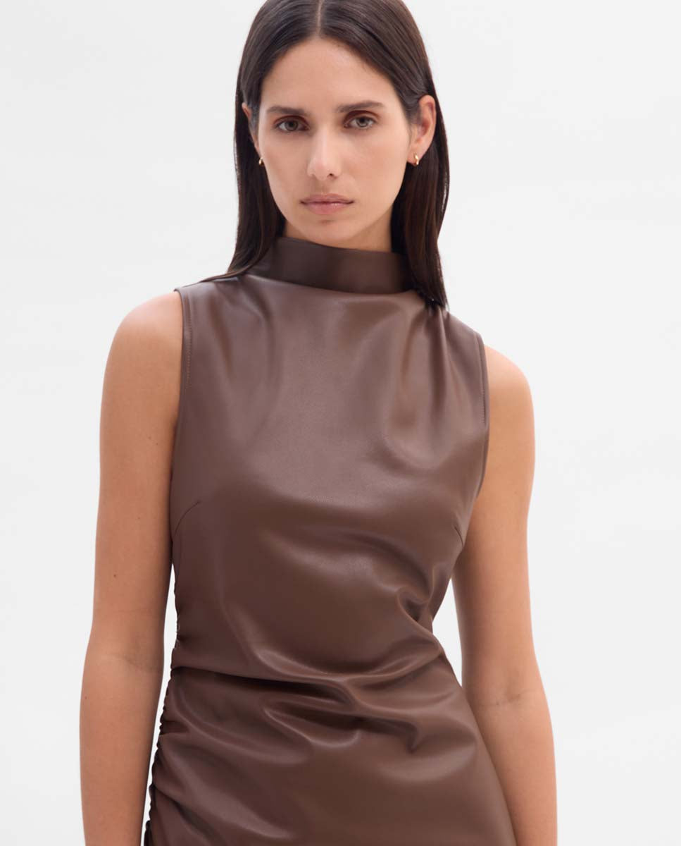 Draped faux leather dress