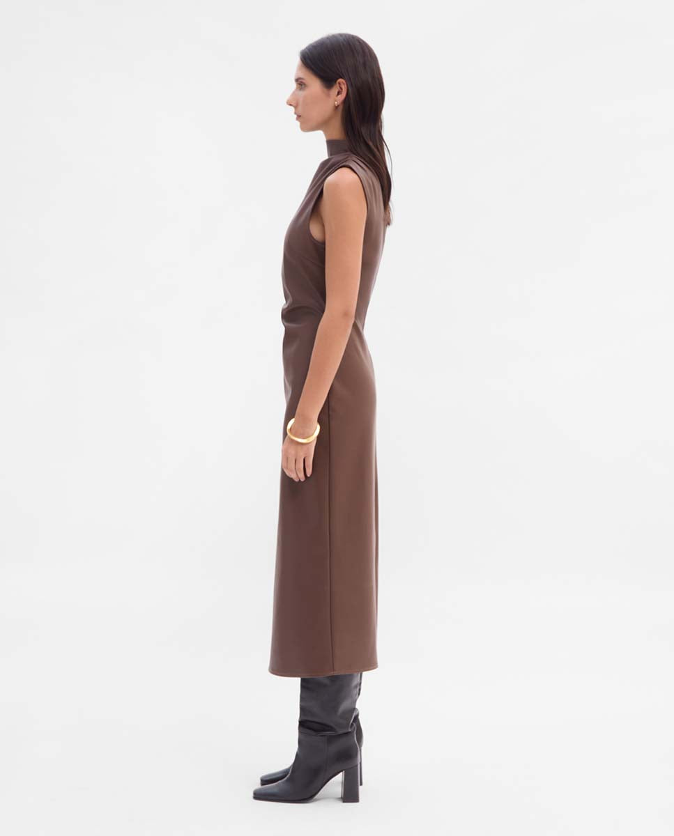 Draped faux leather dress