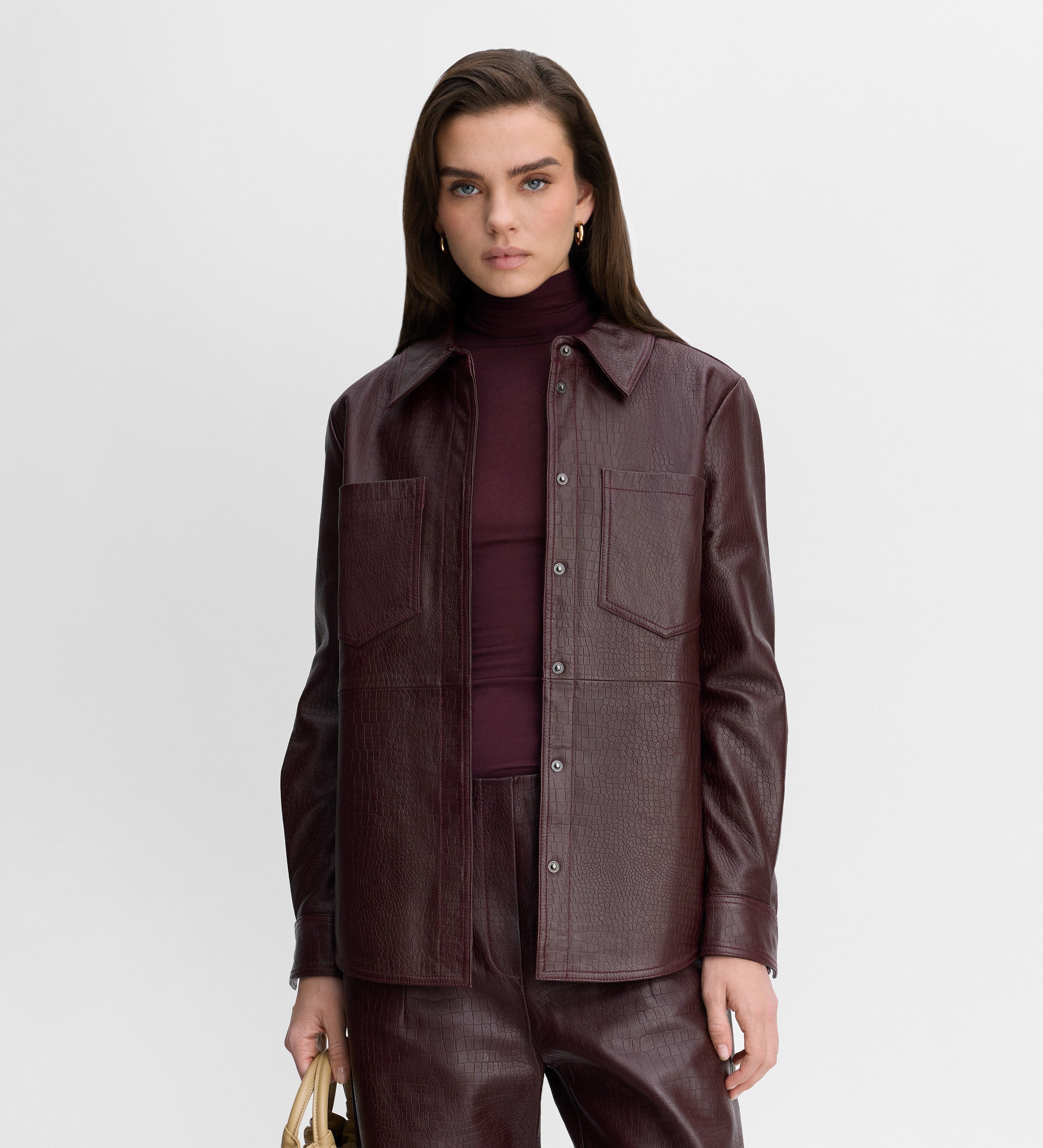 Embossed leather overshirt