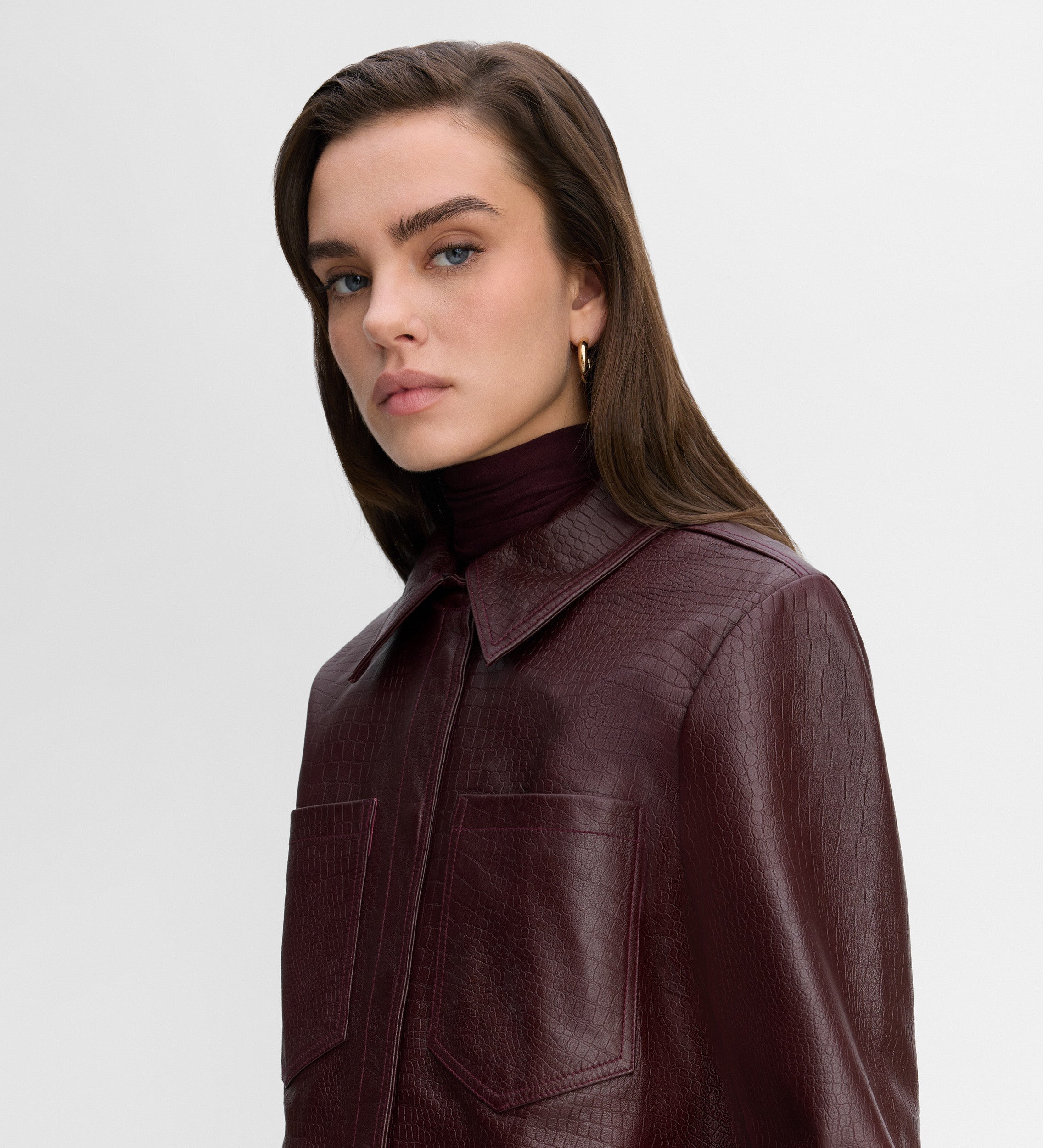 Embossed leather overshirt